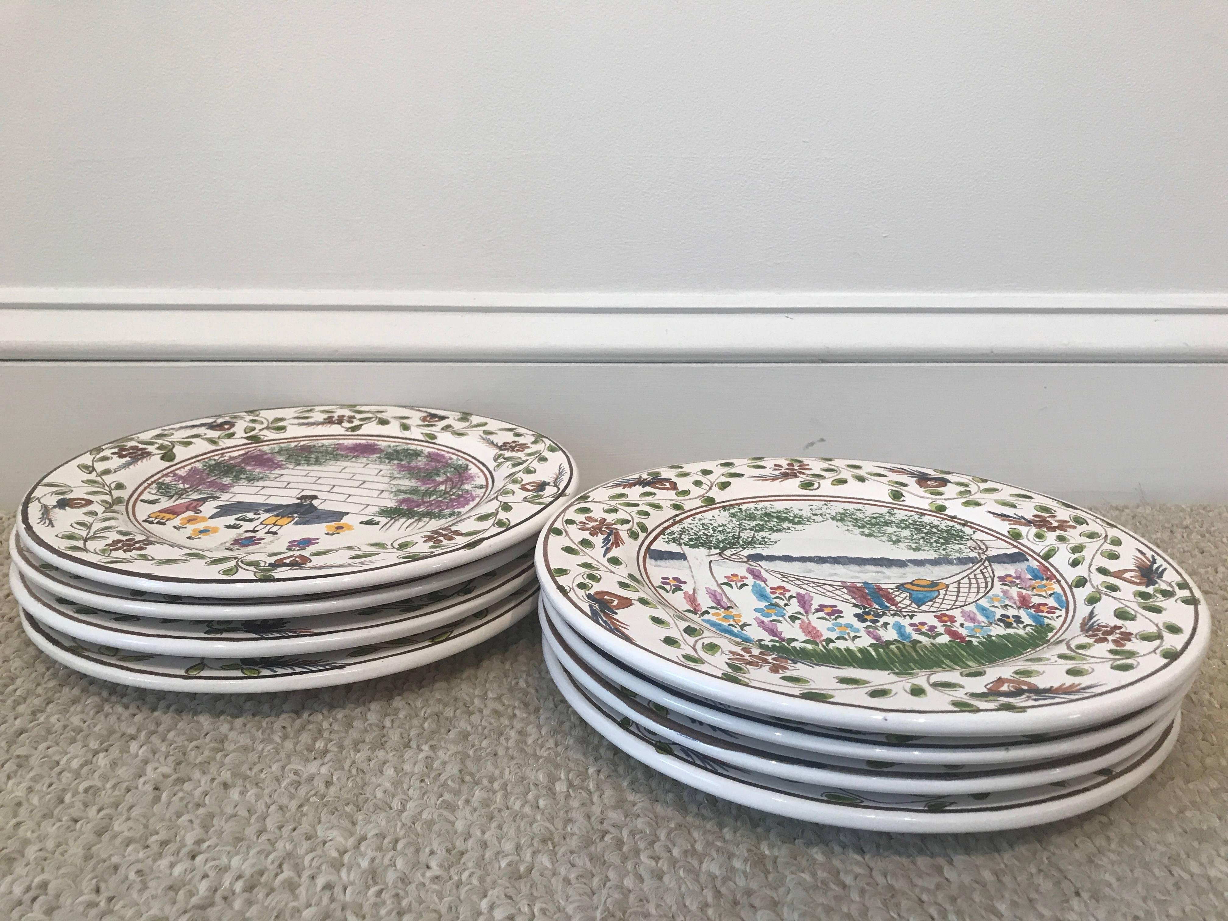 Portuguese Set of Eight Hand-Painted Plates, Portugal, 20th Century