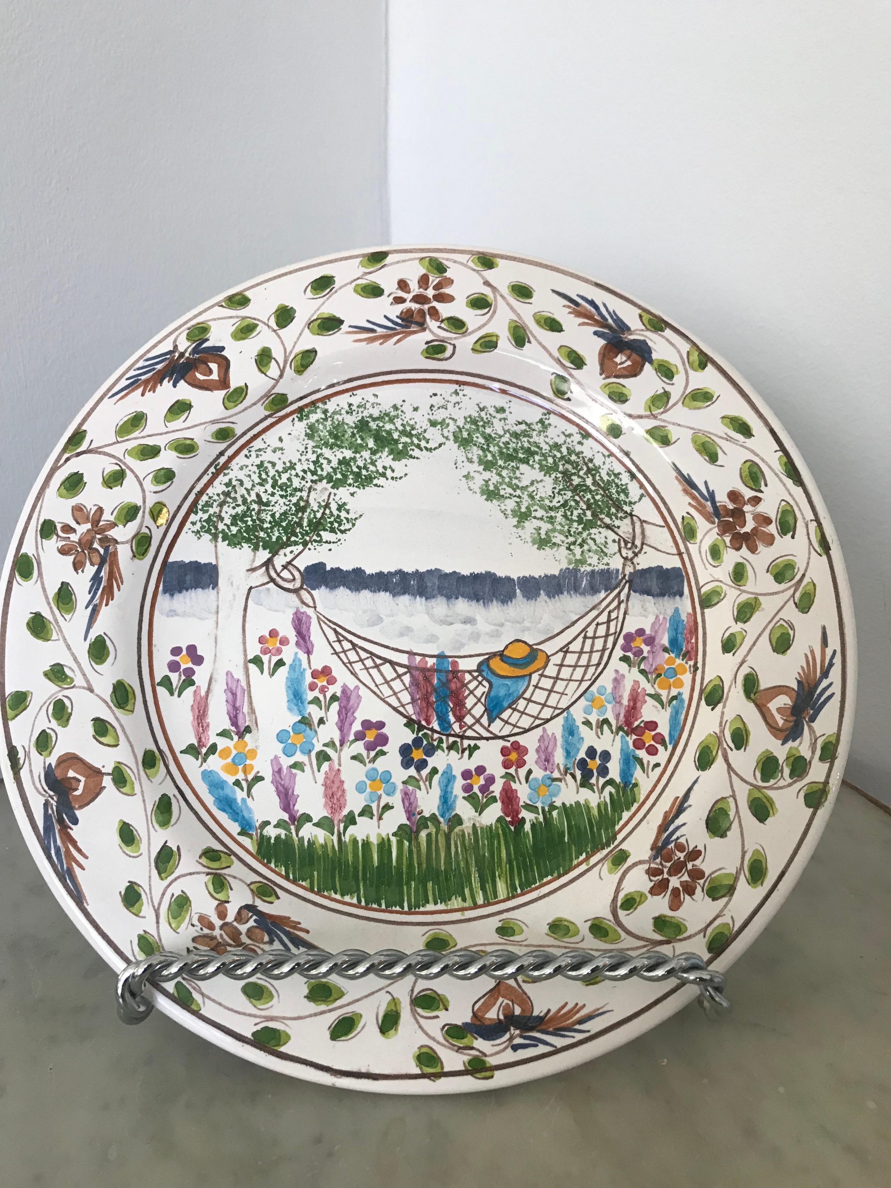 Ceramic Set of Eight Hand-Painted Plates, Portugal, 20th Century