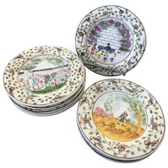 Set of Eight Hand-Painted Plates, Portugal, 20th Century