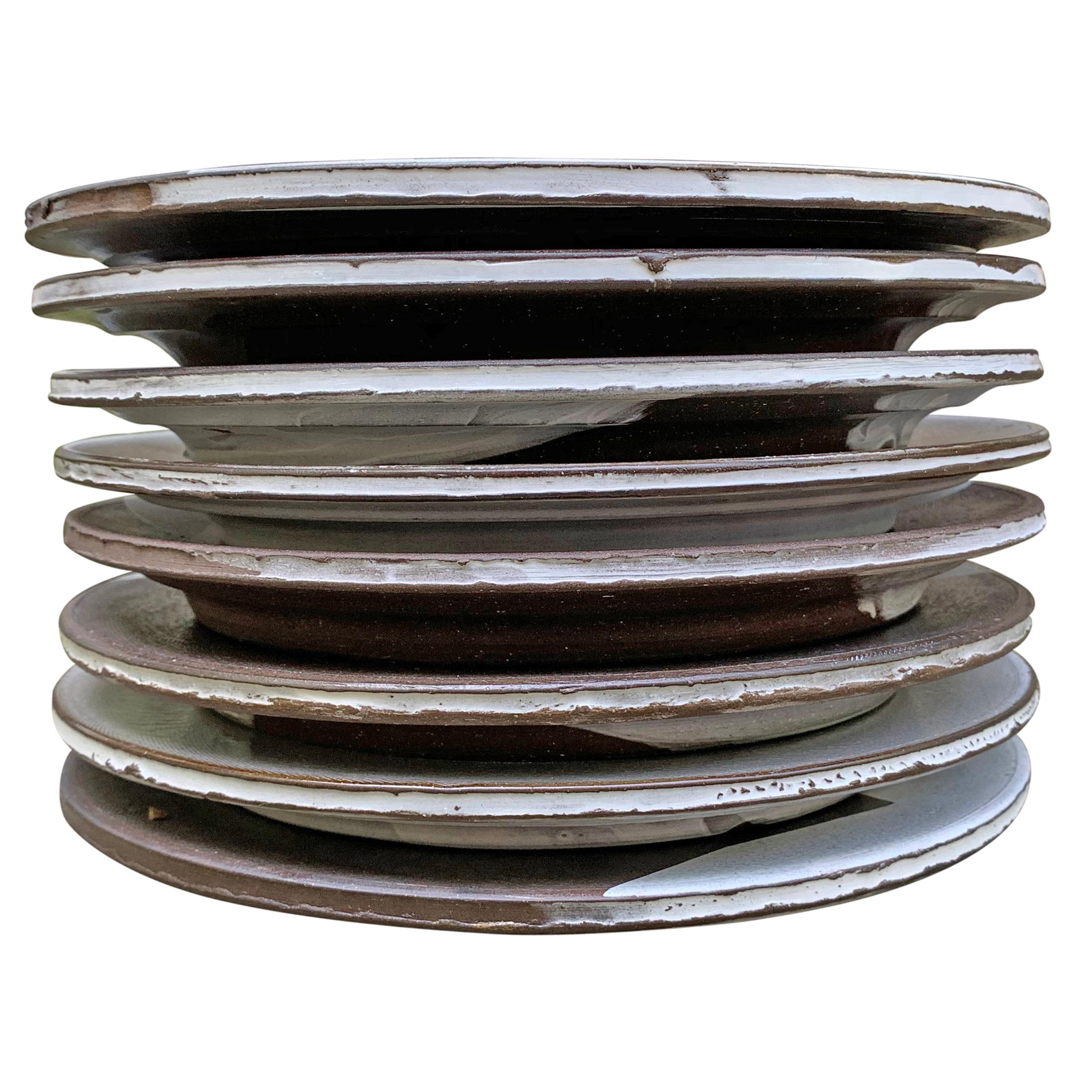 Set of Eight Hand-Thrown Stoneware Dinner Plates 9