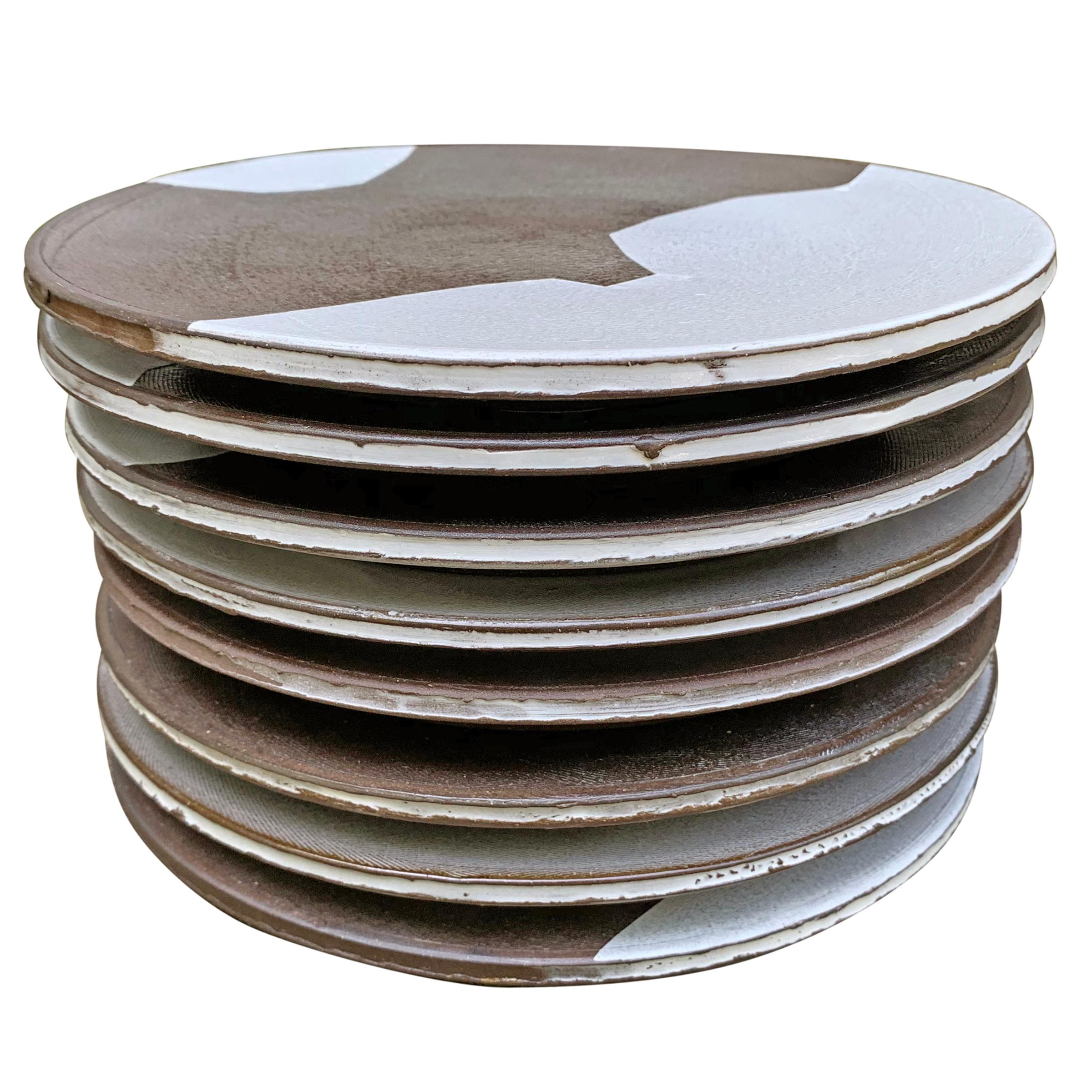 Set of Eight Hand-Thrown Stoneware Dinner Plates 10