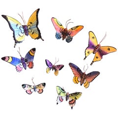 Set of Eight Handmade Ceramic Butterflies Wall Art