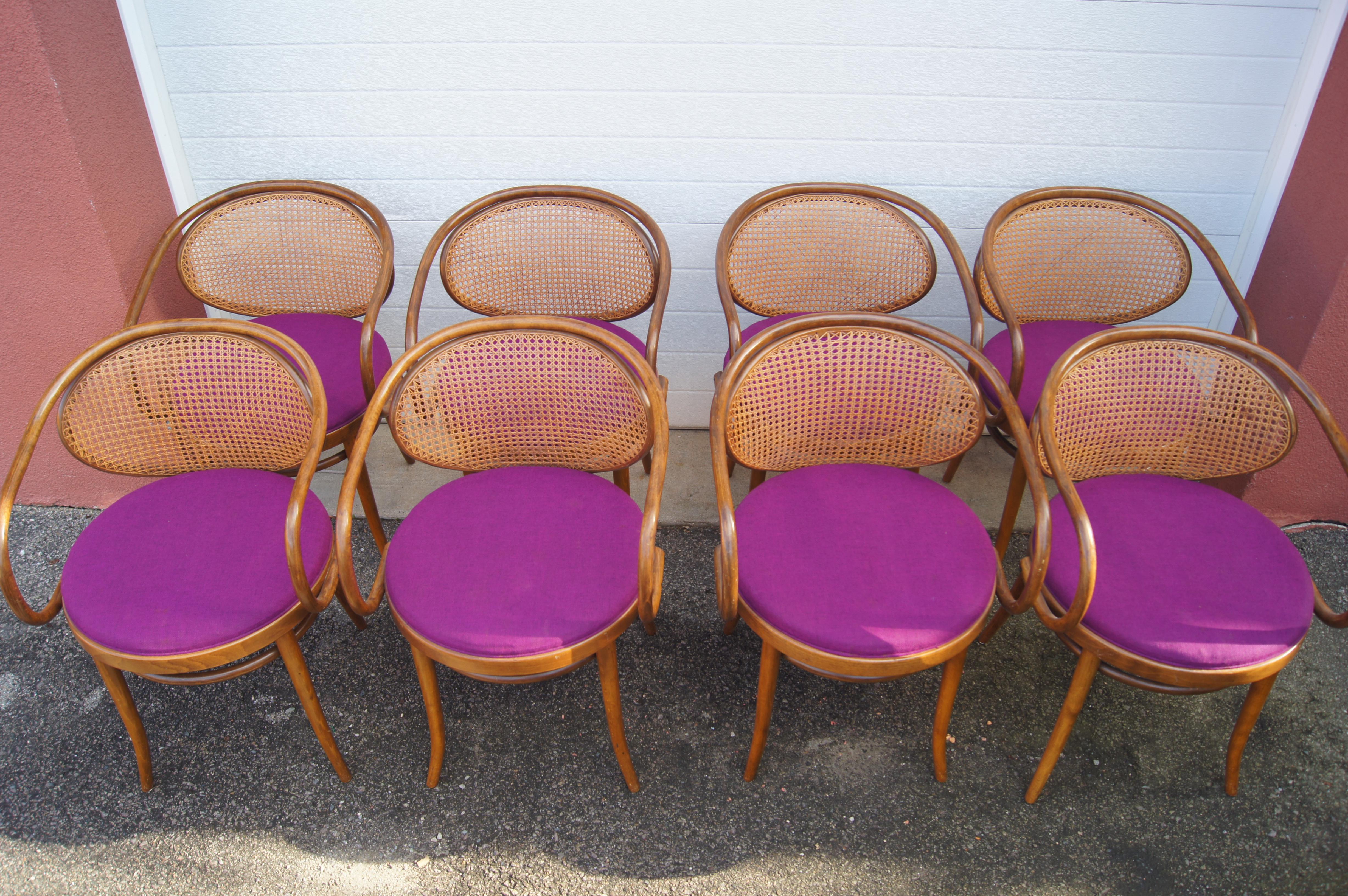 Late 20th Century Set of Eight Handwoven Cane 210 Chairs by Stendig For Sale
