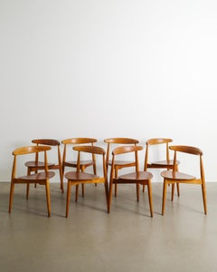 Set of Eight Hans J Wegner FH 4103 Heart Chairs in Teak & Beech Denmark, 1950s