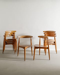 Set of Eight Hans J Wegner FH 4103 Heart Chairs in Teak & Oak Denmark, 1950s