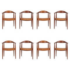 Retro Set of Eight Hans Wagner "Round" Dining Chairs in Teakwood