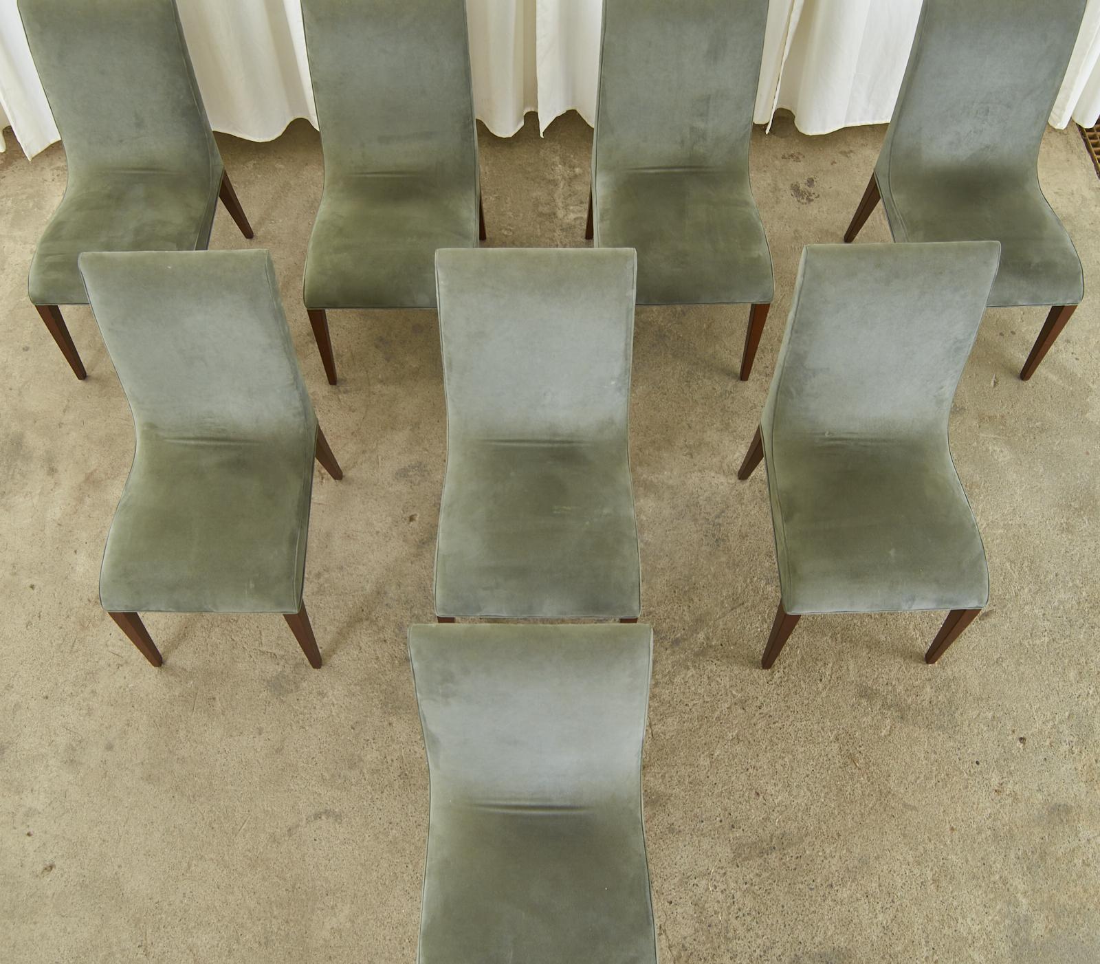American Set of Eight Hardwood Framed Modern Style Ultrasuede Dining Chairs