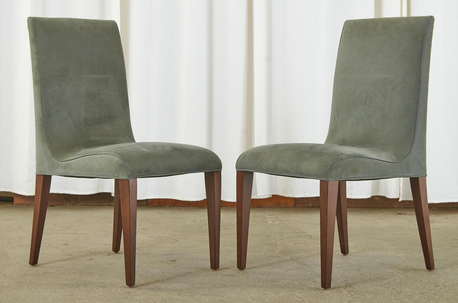 Hand-Crafted Set of Eight Hardwood Framed Modern Style Ultrasuede Dining Chairs