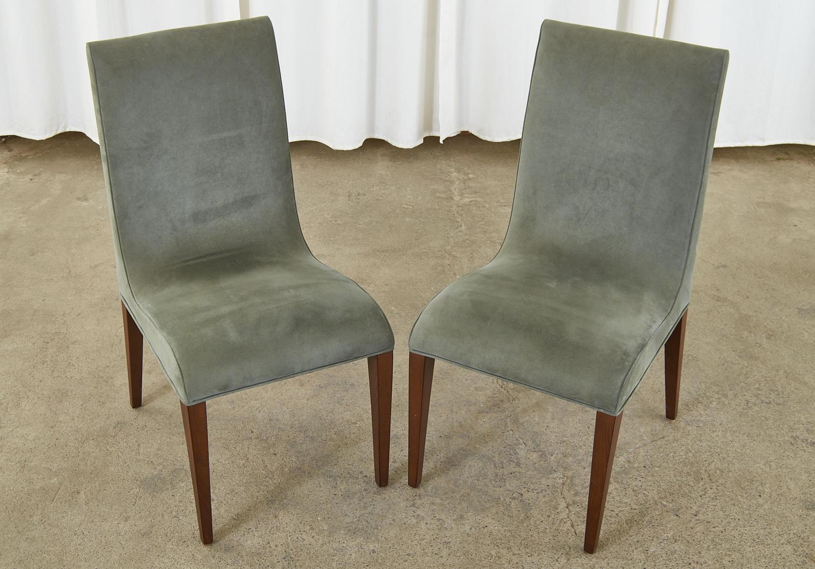 Set of Eight Hardwood Framed Modern Style Ultrasuede Dining Chairs In Good Condition In Rio Vista, CA