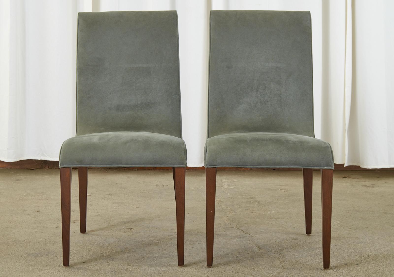 20th Century Set of Eight Hardwood Framed Modern Style Ultrasuede Dining Chairs