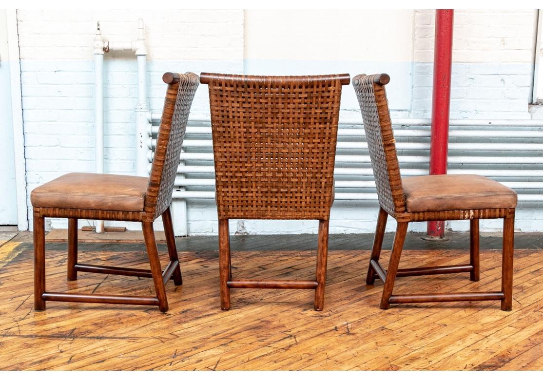 Mid Century Set of Eight Henredon Leather Strap Dining Chairs for Restoration For Sale 10