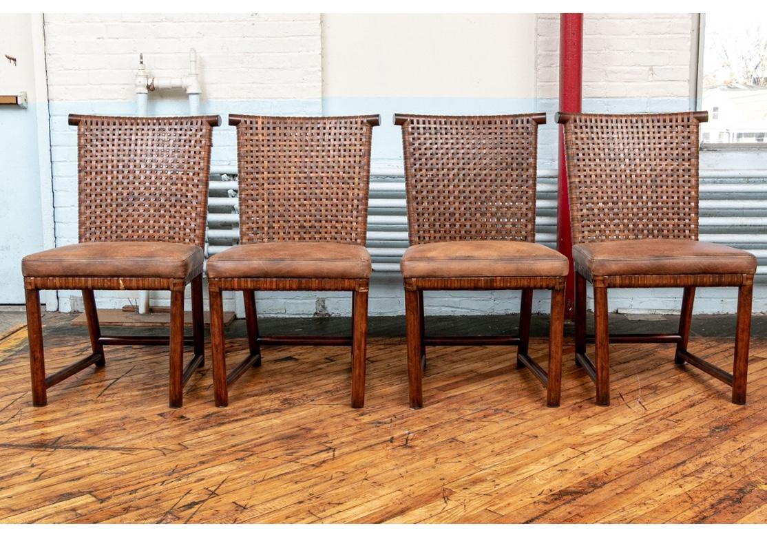 Satz von acht Henredon-Esszimmerstühlen mit Lederriemen aus der Mitte des Jahrhunderts für die Restaurierung im Angebot 3