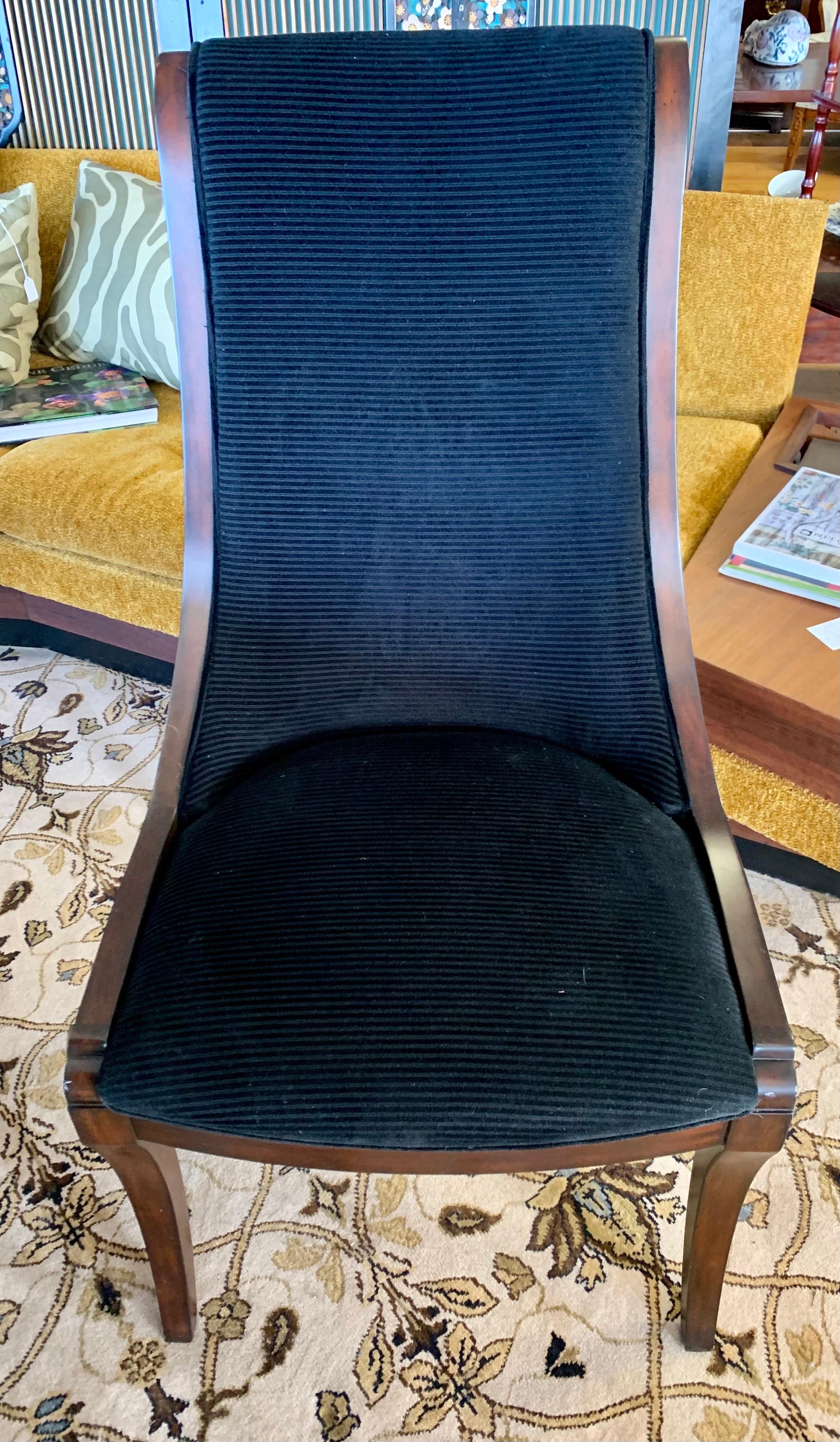 Set of Eight Henredon Matching Dining Chairs with Black Velvet Upholstery 8