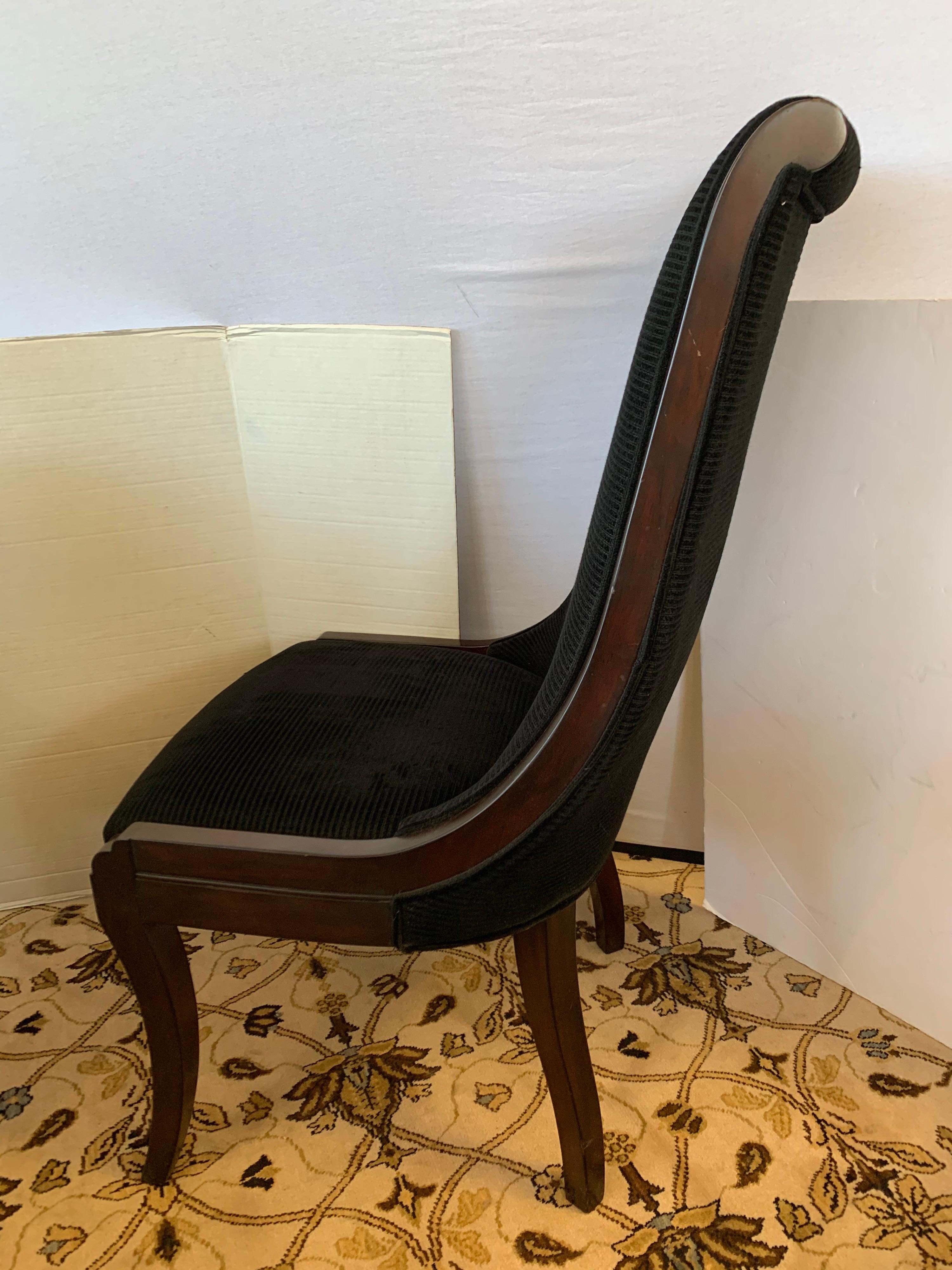 Textile Set of Eight Henredon Matching Dining Chairs with Black Velvet Upholstery