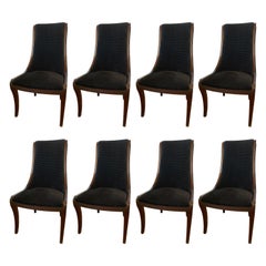 Set of Eight Henredon Matching Dining Chairs with Black Velvet Upholstery