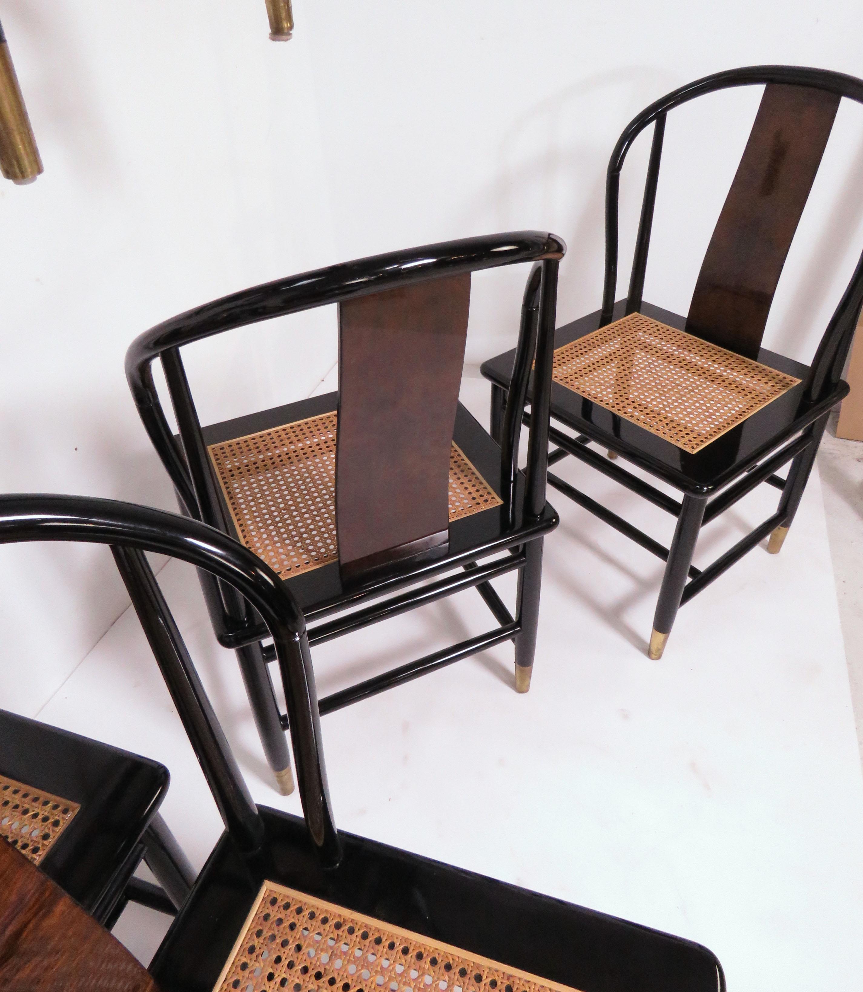 Lacquered Set of Eight Henredon Scene III Lacquer and Burl Dining Chairs