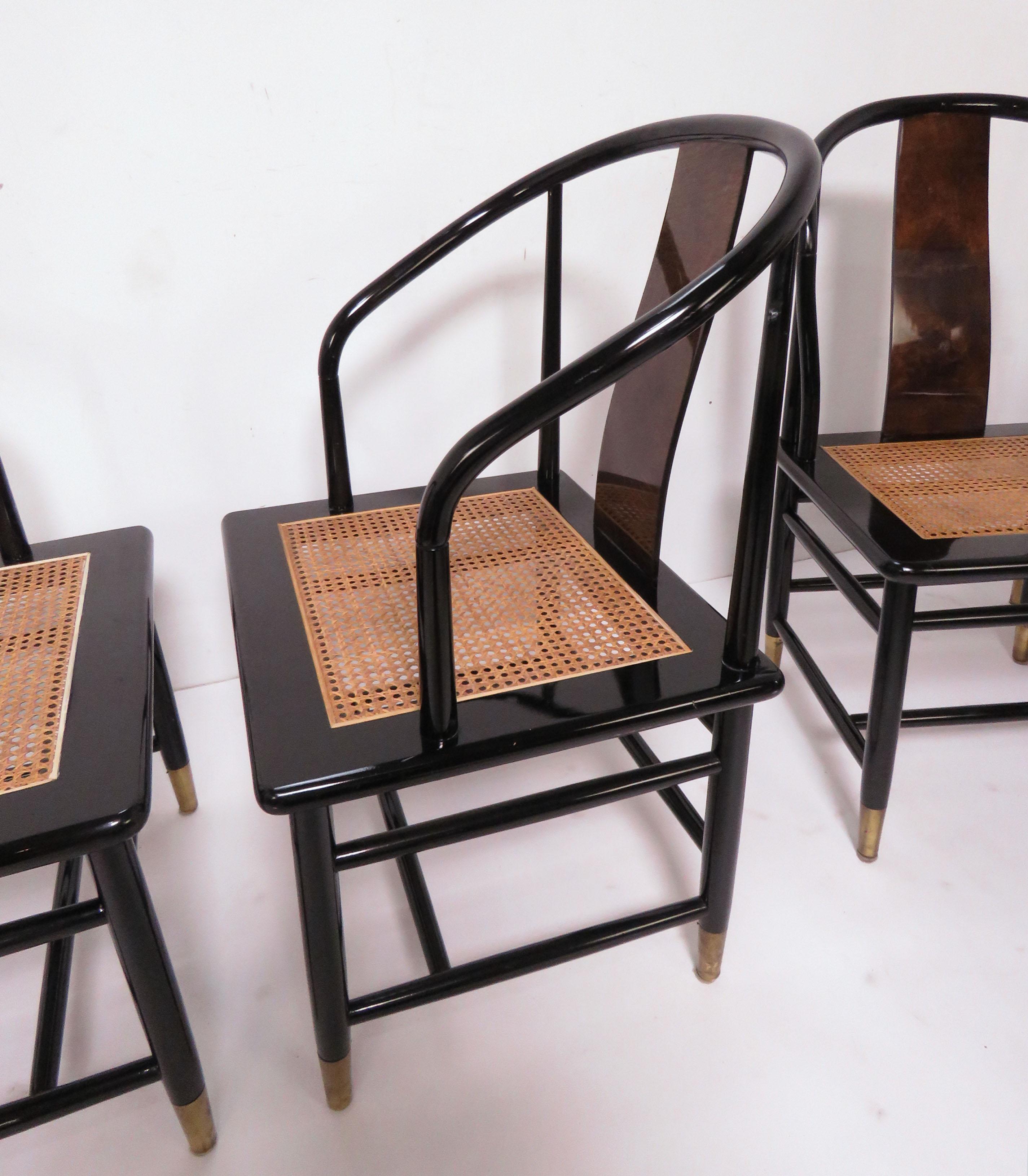 Late 20th Century Set of Eight Henredon Scene III Lacquer and Burl Dining Chairs