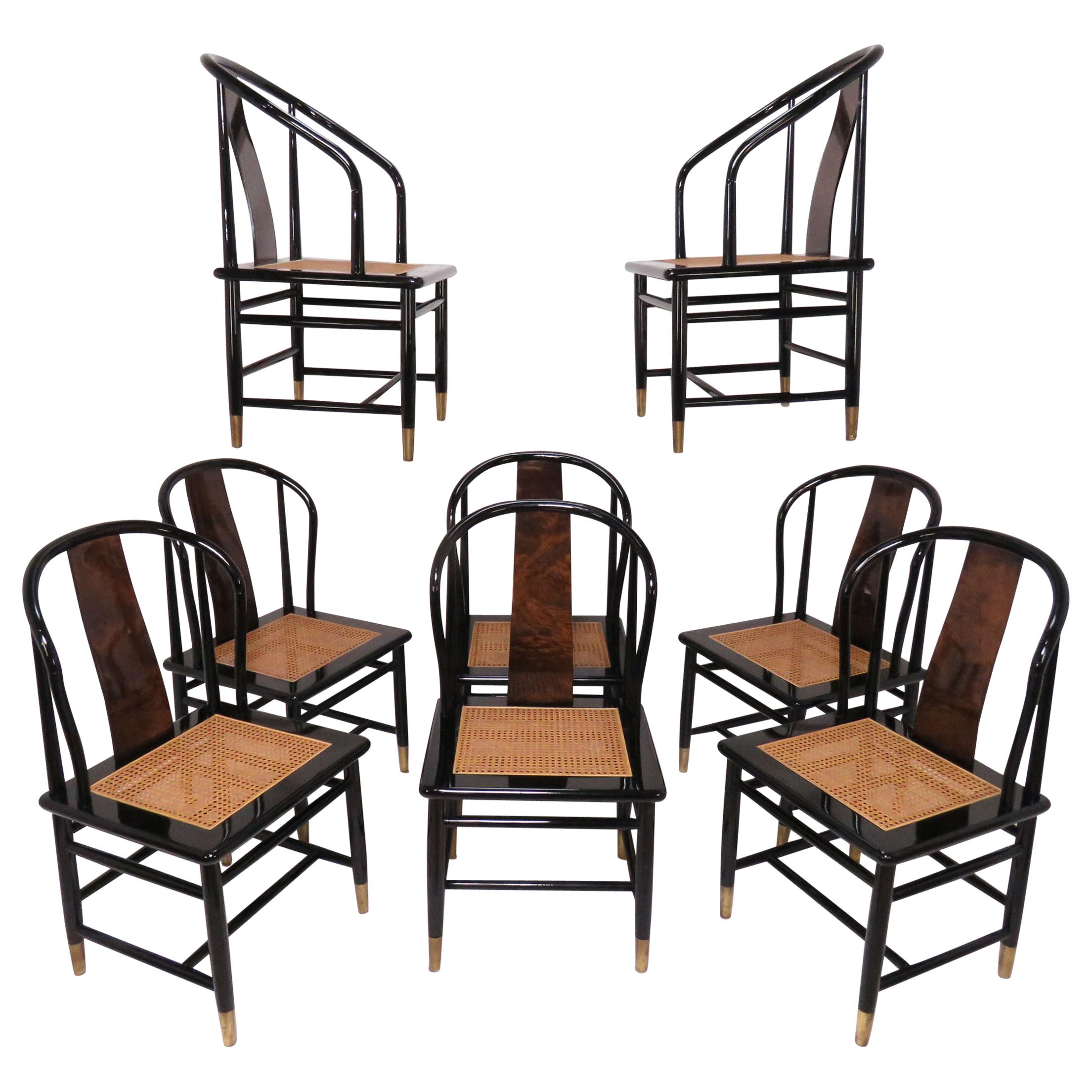 Set of Eight Henredon Scene III Lacquer and Burl Dining Chairs