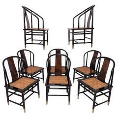 Vintage Set of Eight Henredon Scene III Lacquer and Burl Dining Chairs