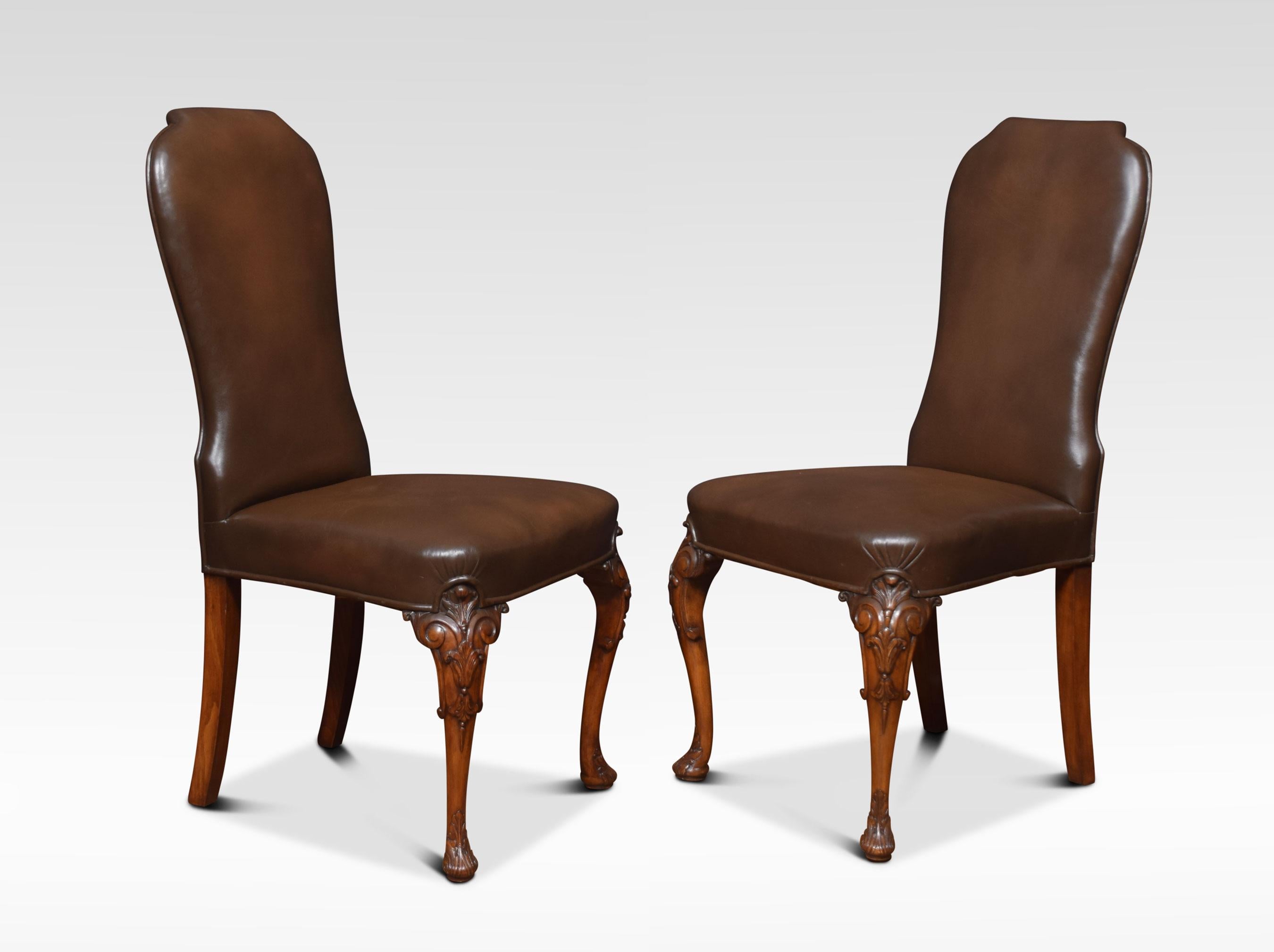 20th Century Set of Eight High Back Brown Leather Upholstered Dining Chairs