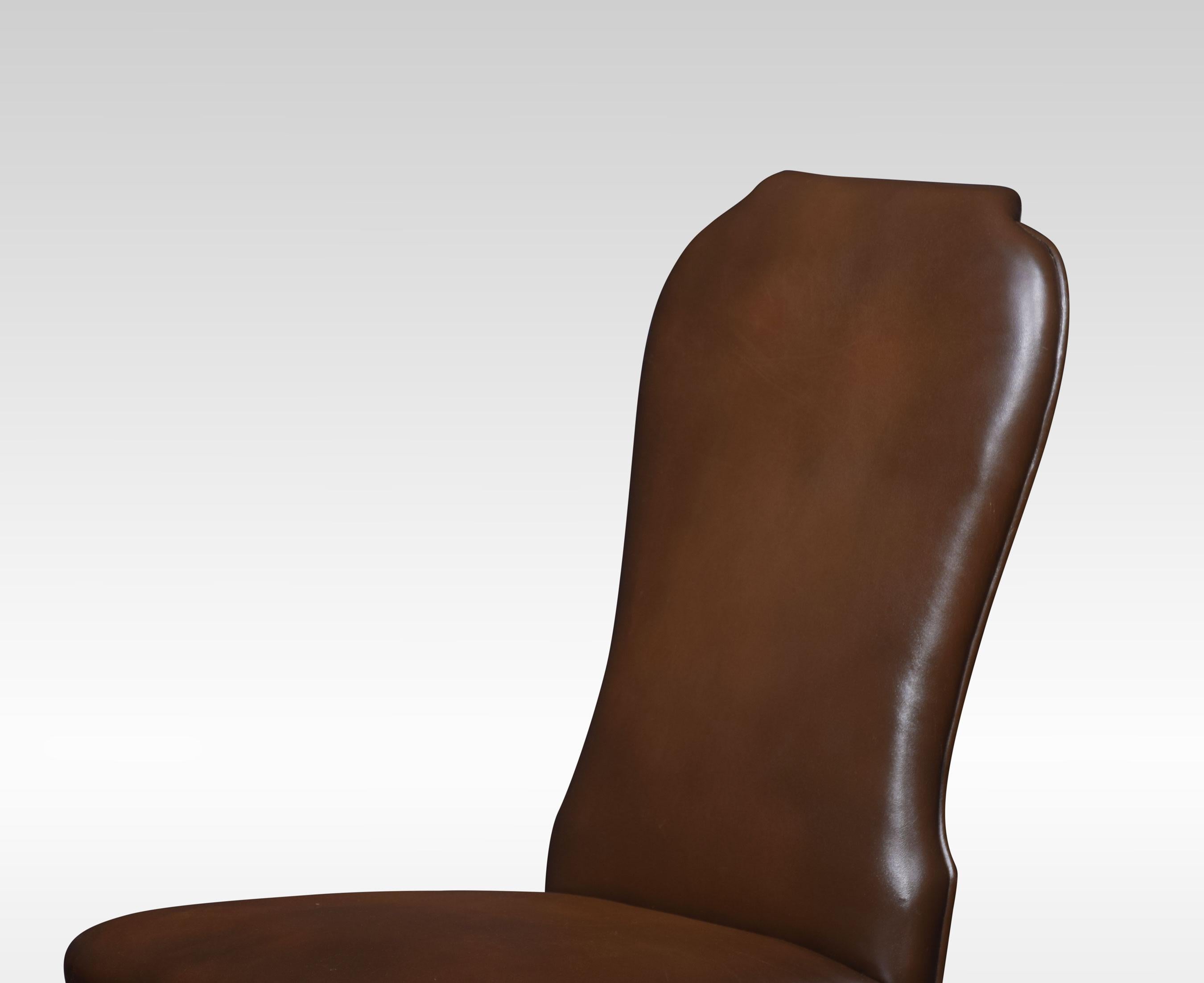 Set of Eight High Back Brown Leather Upholstered Dining Chairs 1