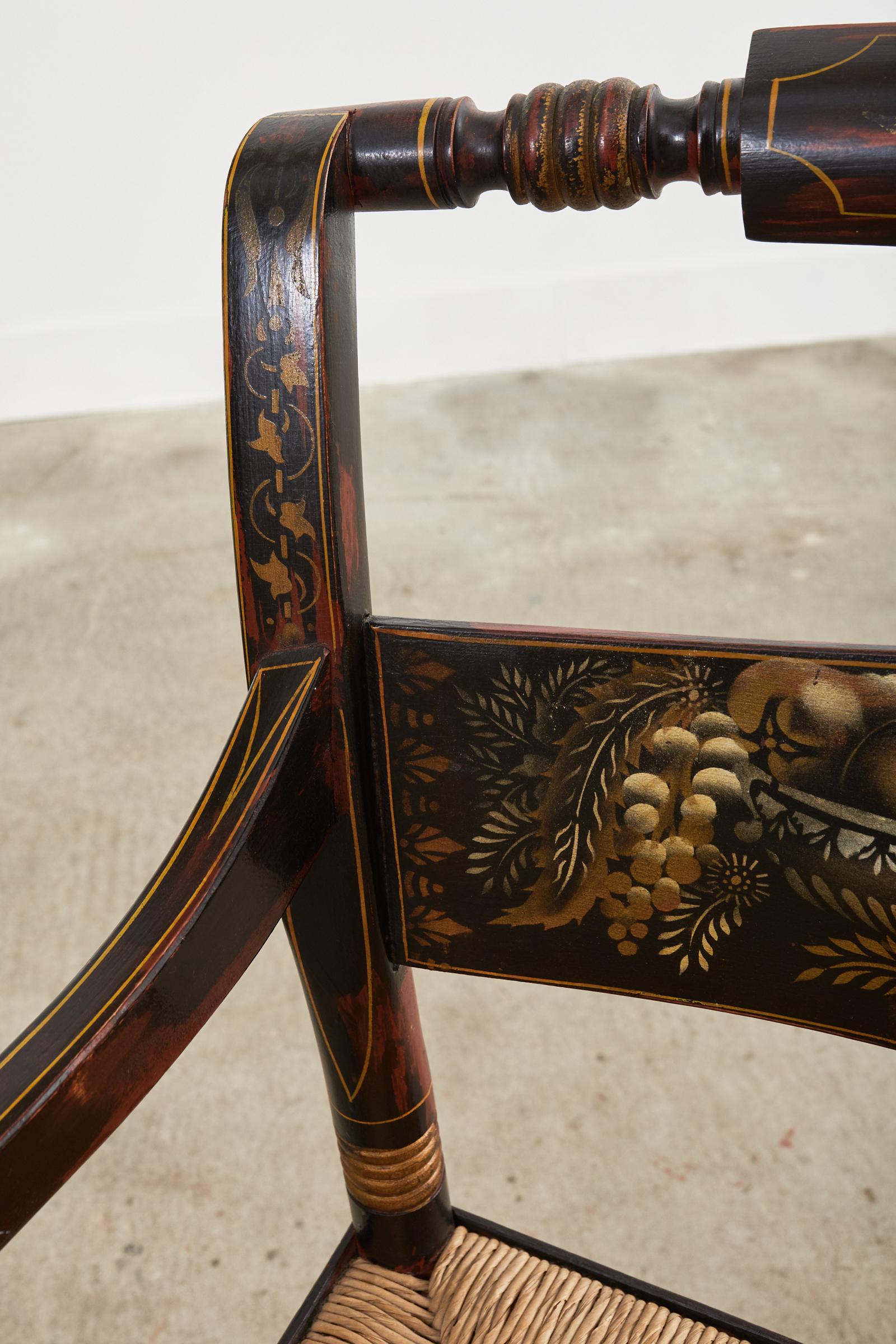 Set of Eight Hitchcock Style Stenciled Rush Seat Dining Chairs 4