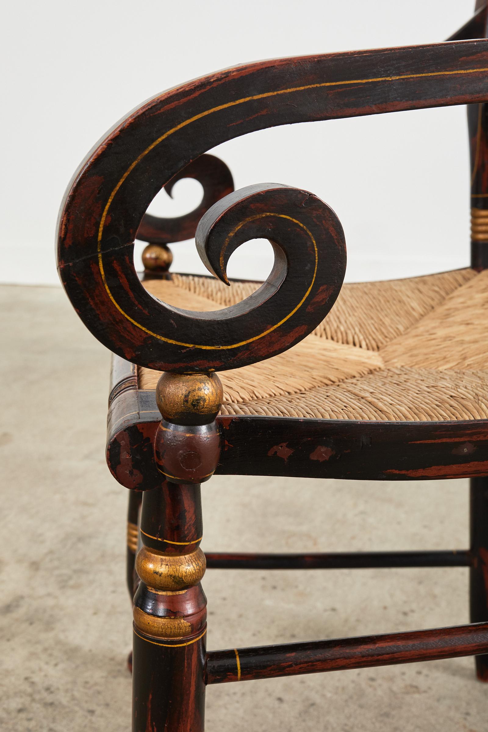 Set of Eight Hitchcock Style Stenciled Rush Seat Dining Chairs 6