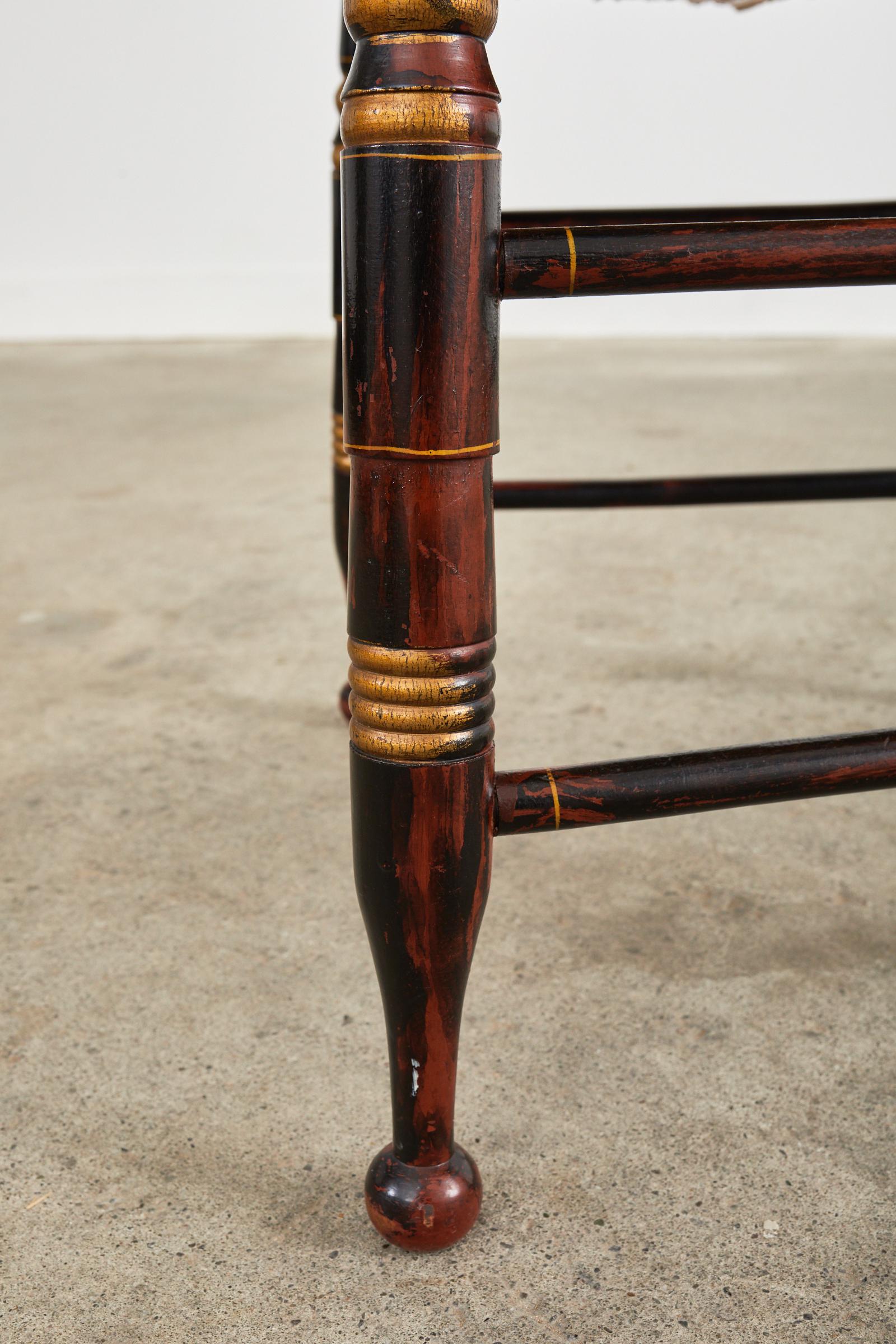 Set of Eight Hitchcock Style Stenciled Rush Seat Dining Chairs 7