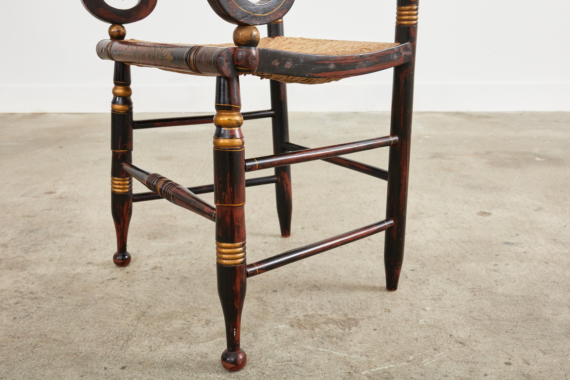 Set of Eight Hitchcock Style Stenciled Rush Seat Dining Chairs 9