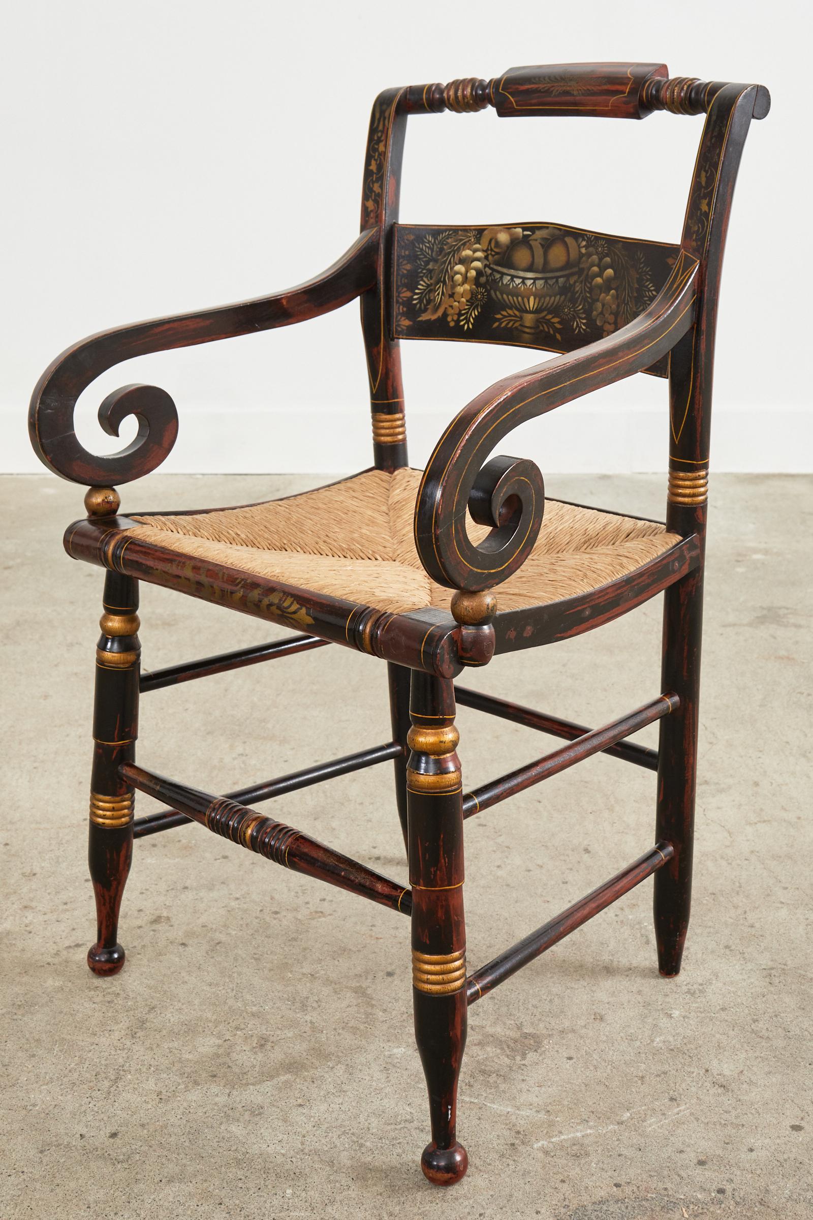 Set of Eight Hitchcock Style Stenciled Rush Seat Dining Chairs 11