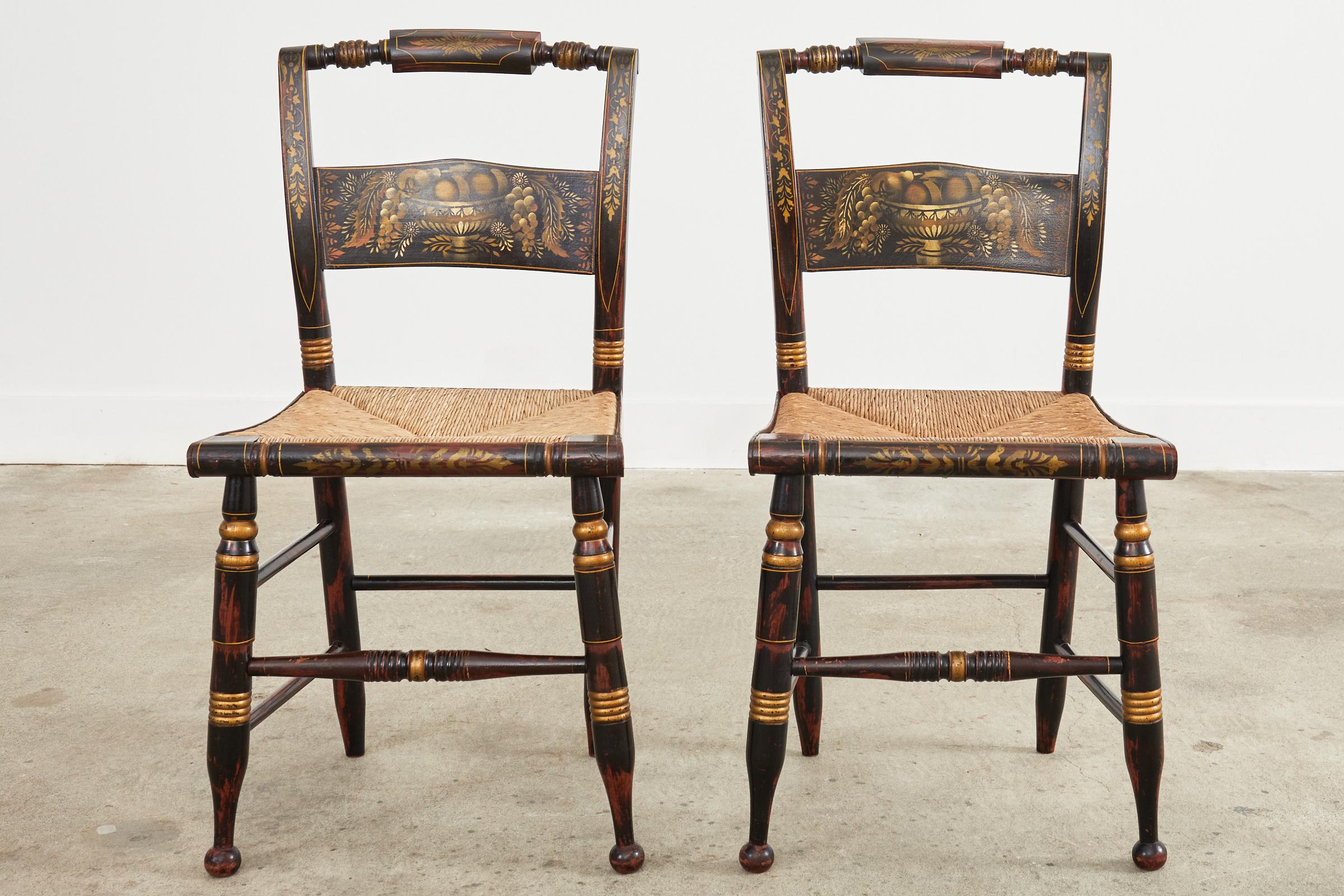 Set of Eight Hitchcock Style Stenciled Rush Seat Dining Chairs 12