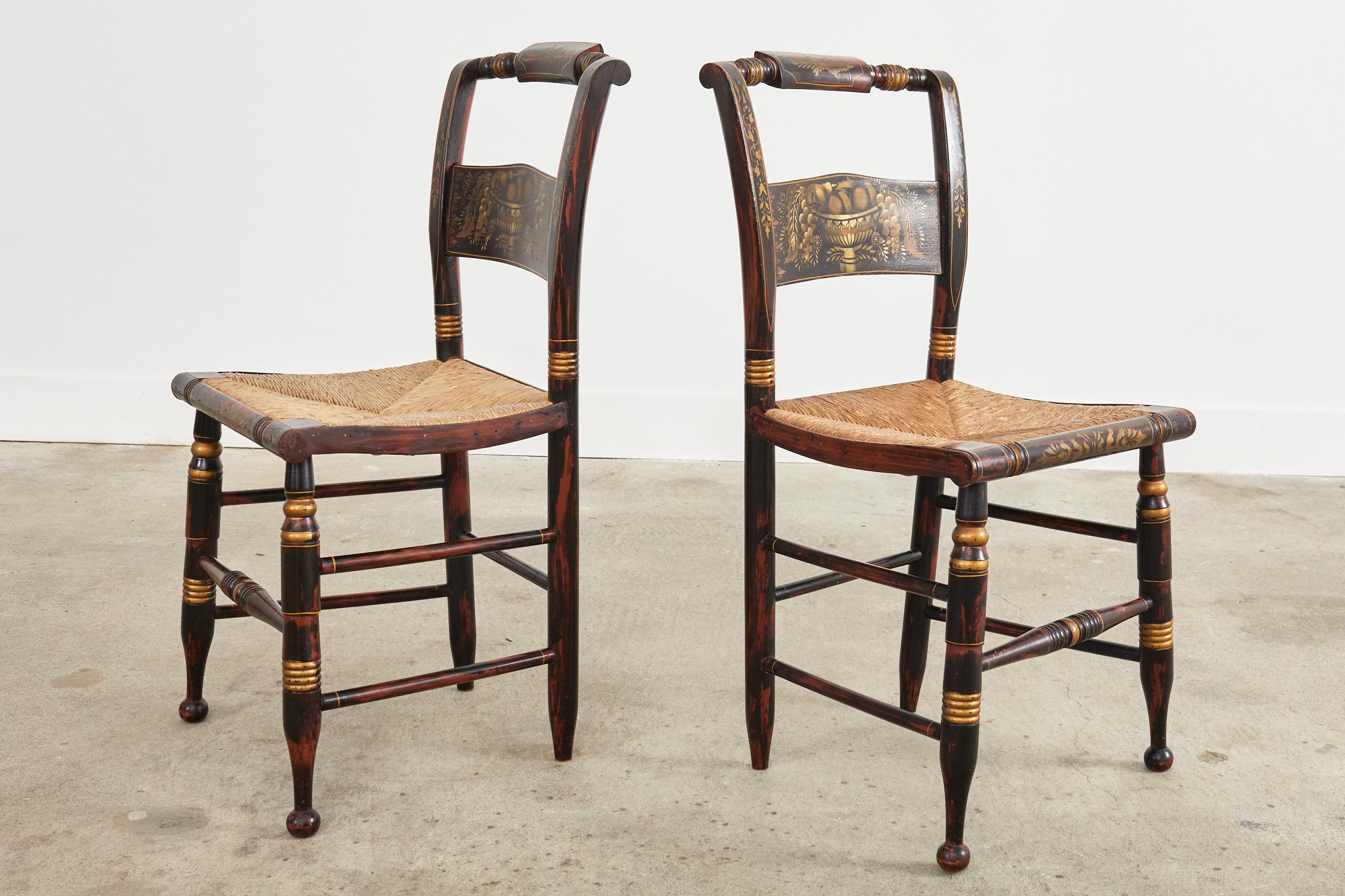 Set of Eight Hitchcock Style Stenciled Rush Seat Dining Chairs 13