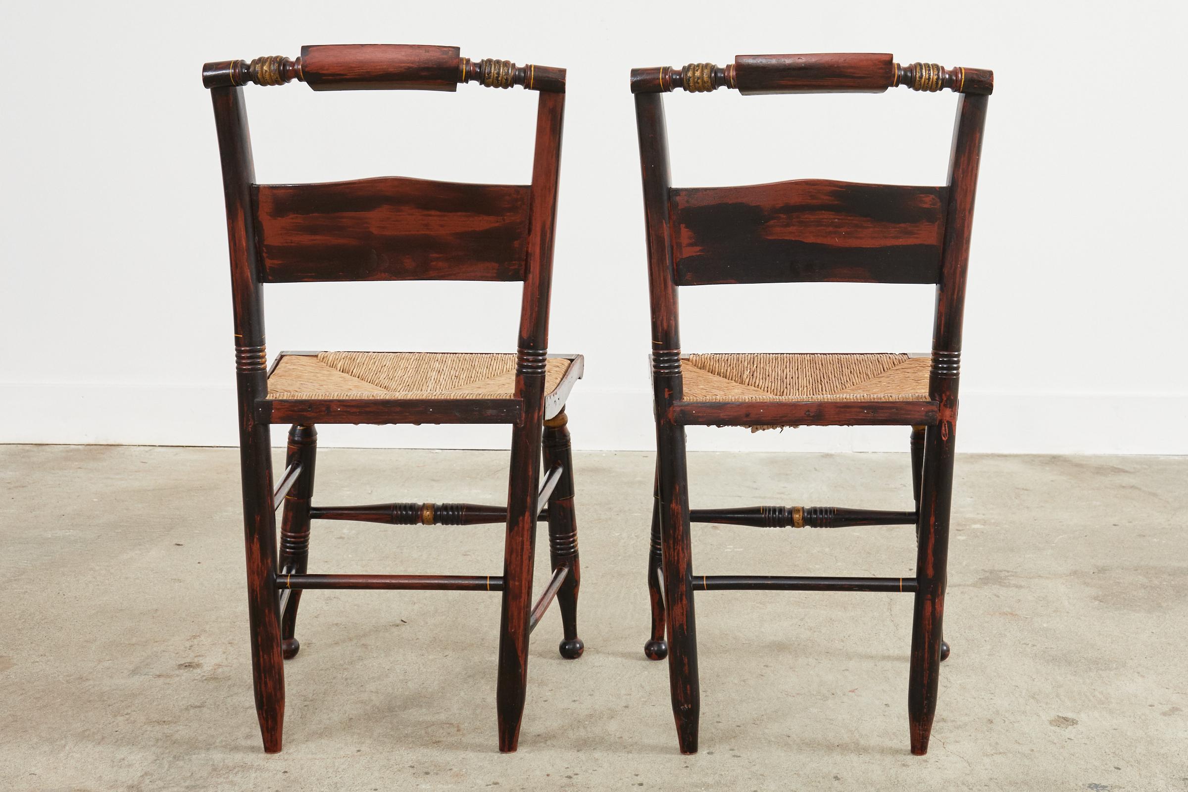 Set of Eight Hitchcock Style Stenciled Rush Seat Dining Chairs 14