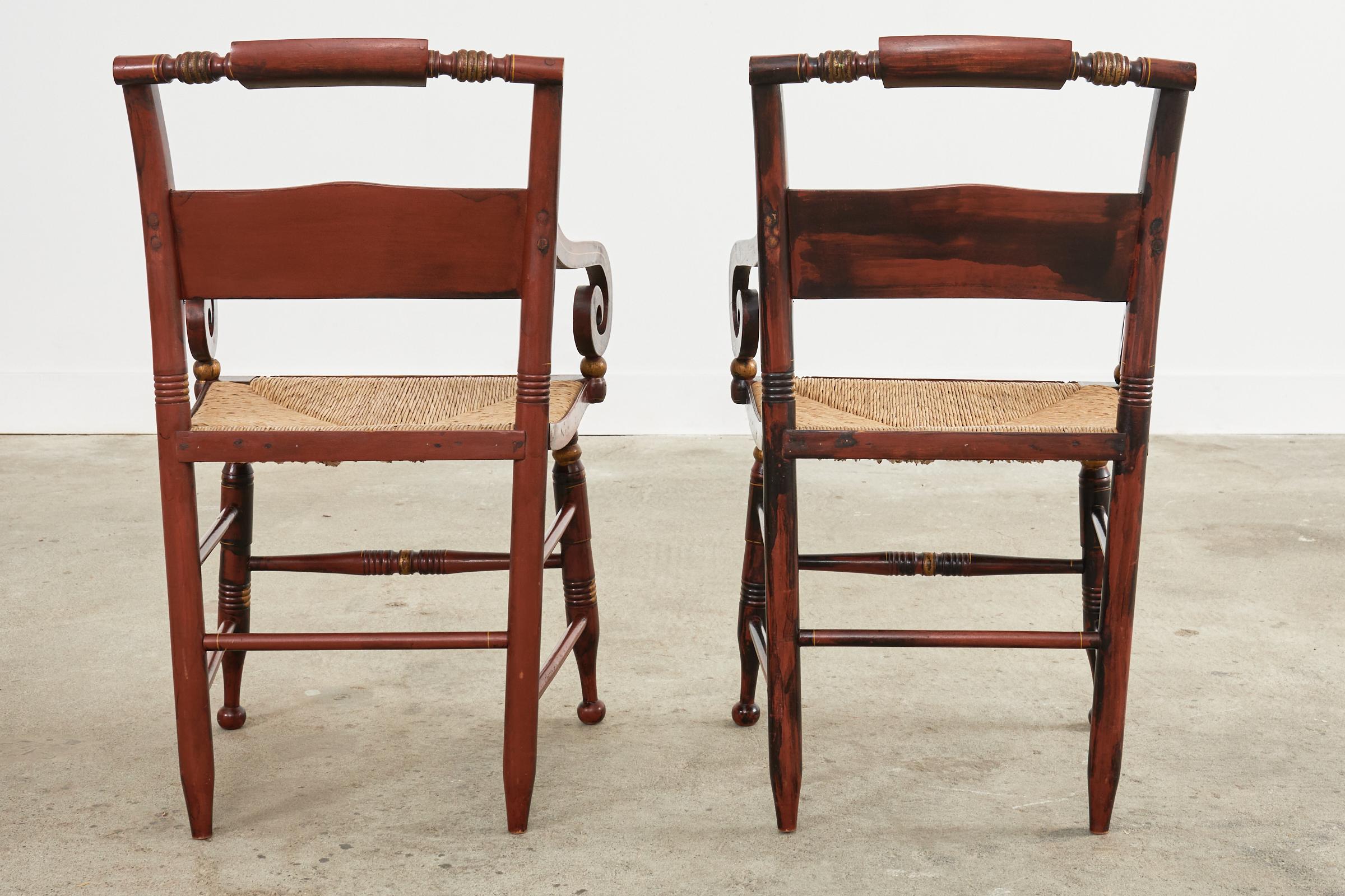Set of Eight Hitchcock Style Stenciled Rush Seat Dining Chairs 1