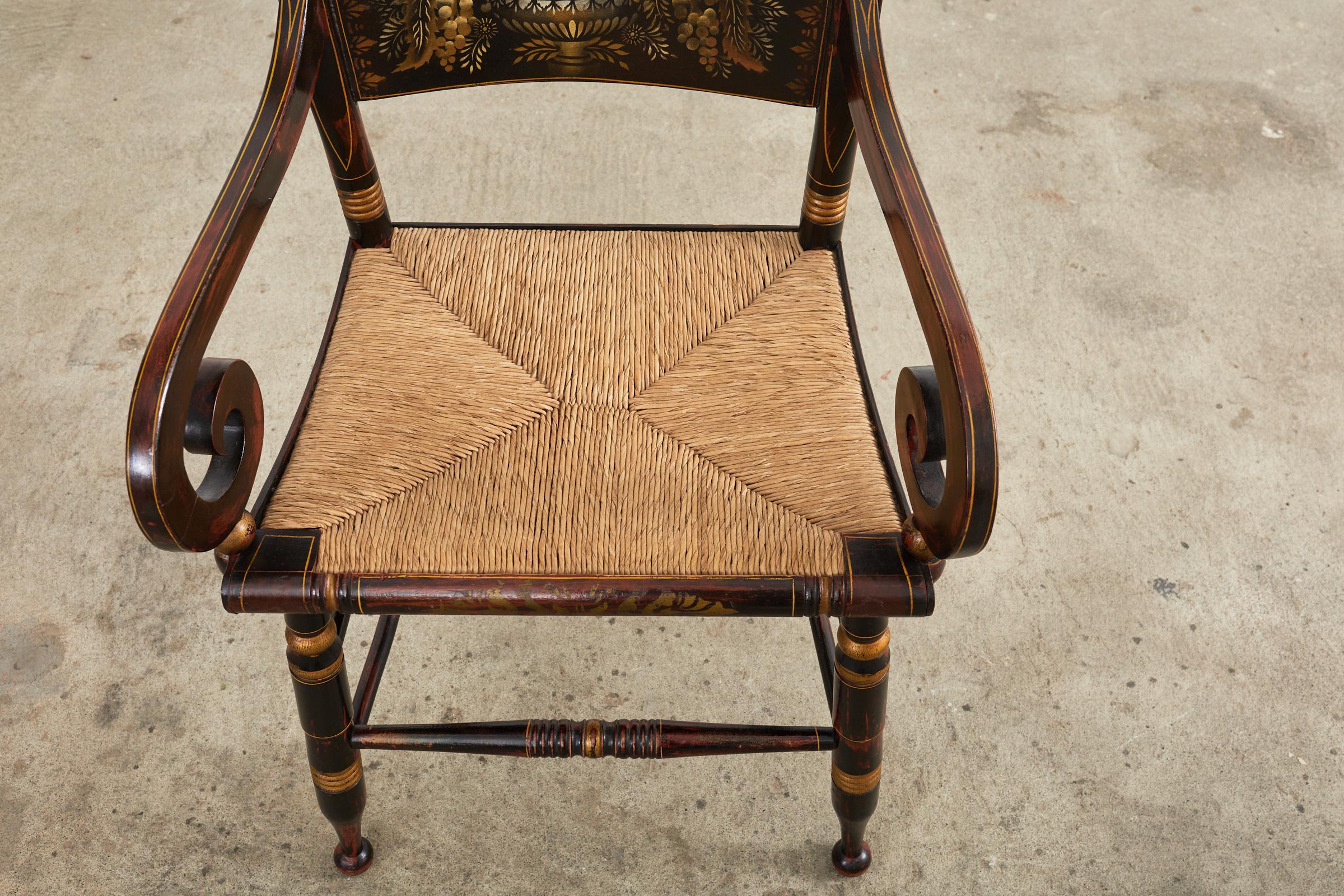 Set of Eight Hitchcock Style Stenciled Rush Seat Dining Chairs 3