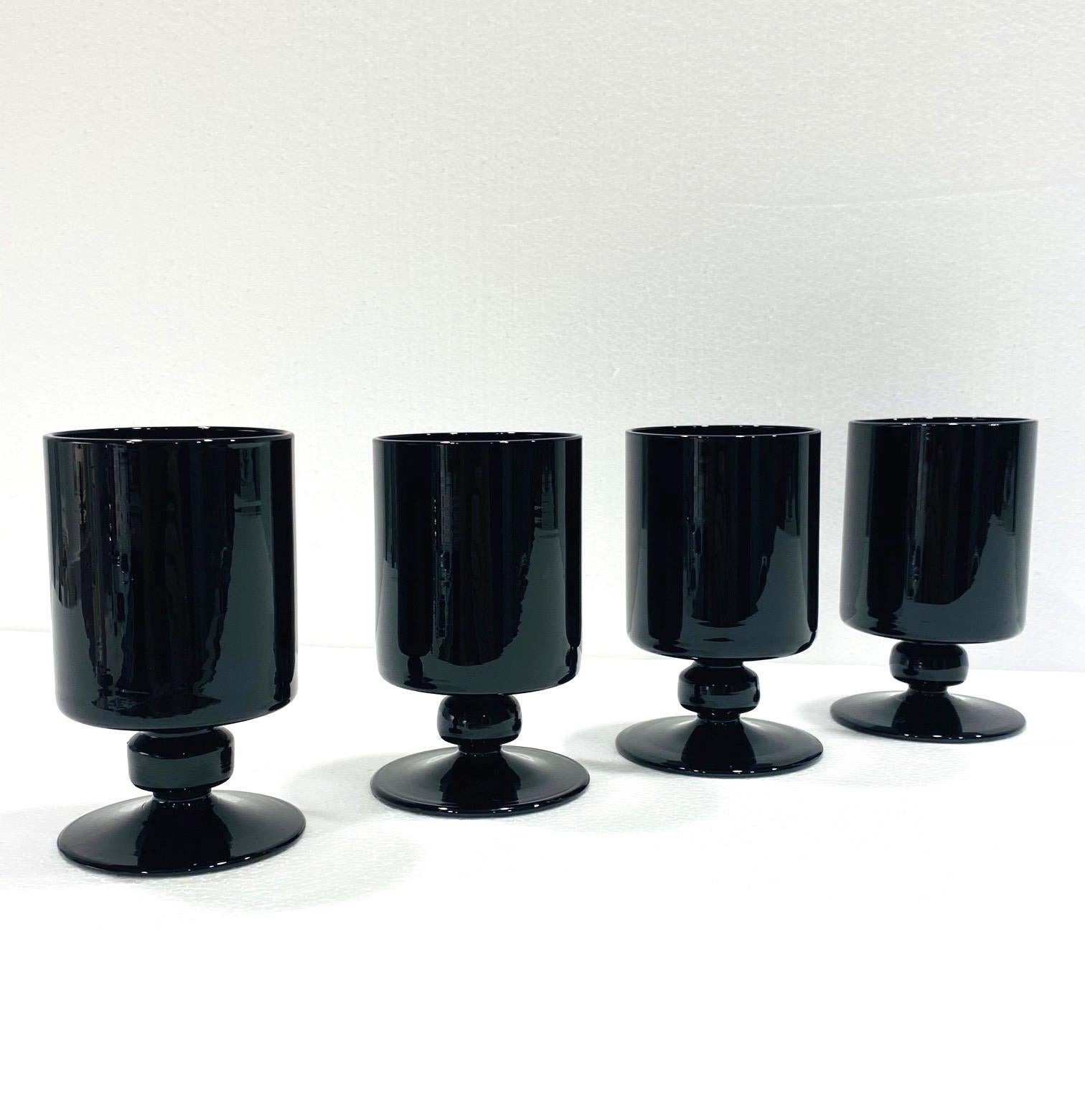 Set of Eight Hollywood Regency Black Opaque Crystal Stemware Glasses circa 1980s 5