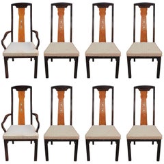 Set of Eight Hollywood Regency Dining Chairs with Hand-Painted Floral Motifs