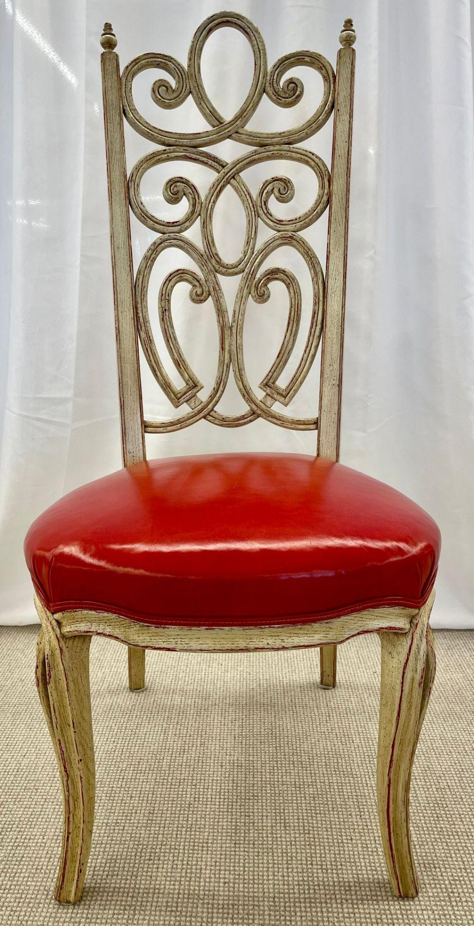 Set von acht Louis Pistono-Esszimmerstühlen im Hollywood-Regency-Stil im Used-Stil im Angebot 6