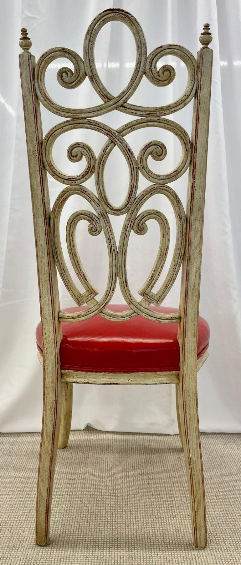 Set of Eight Hollywood Regency Style Louis Pistono Distressed Dining Chairs For Sale 10