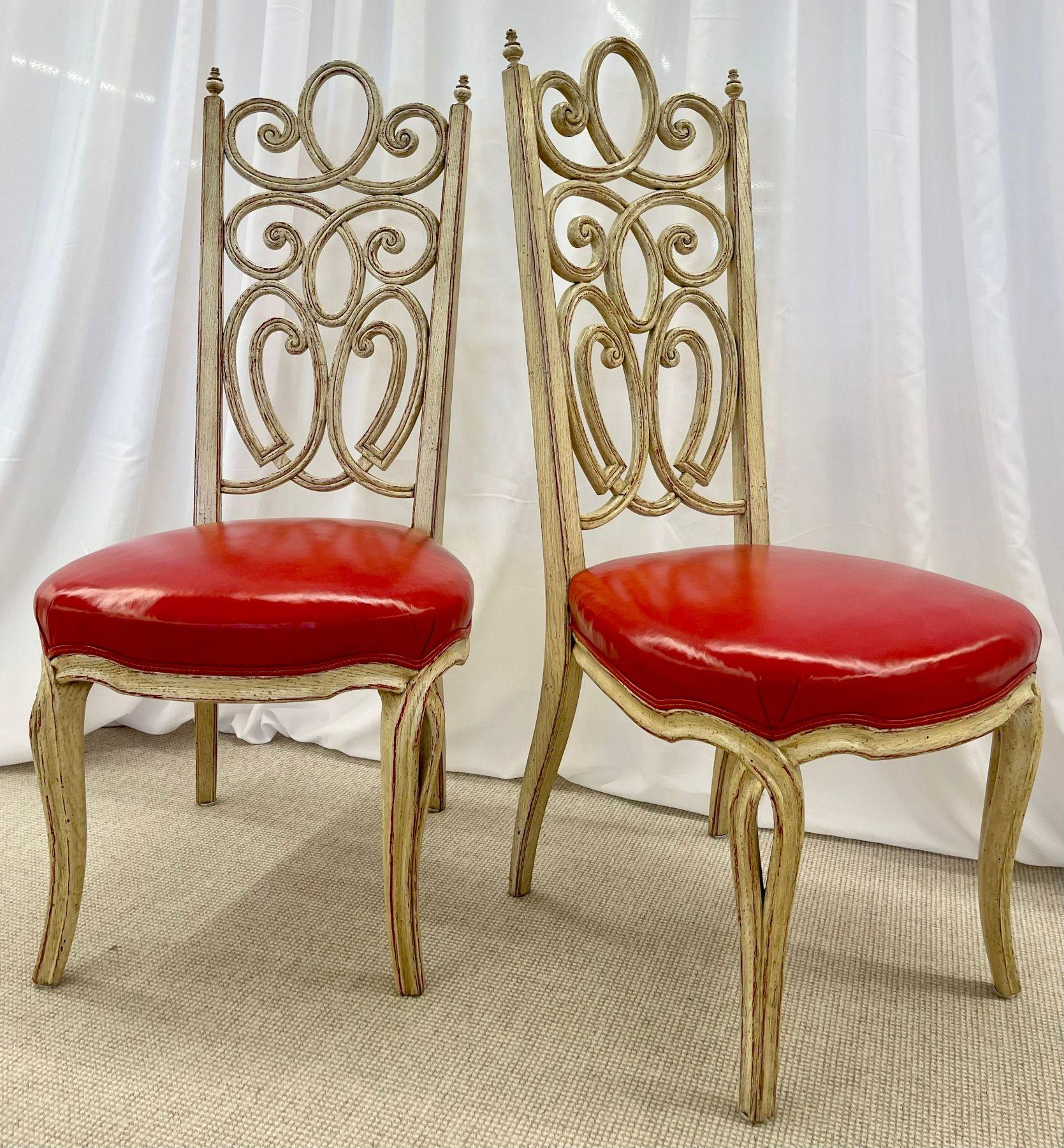 Set of Eight Hollywood Regency Style Louis Pistono Distressed Dining Chairs In Good Condition For Sale In Stamford, CT