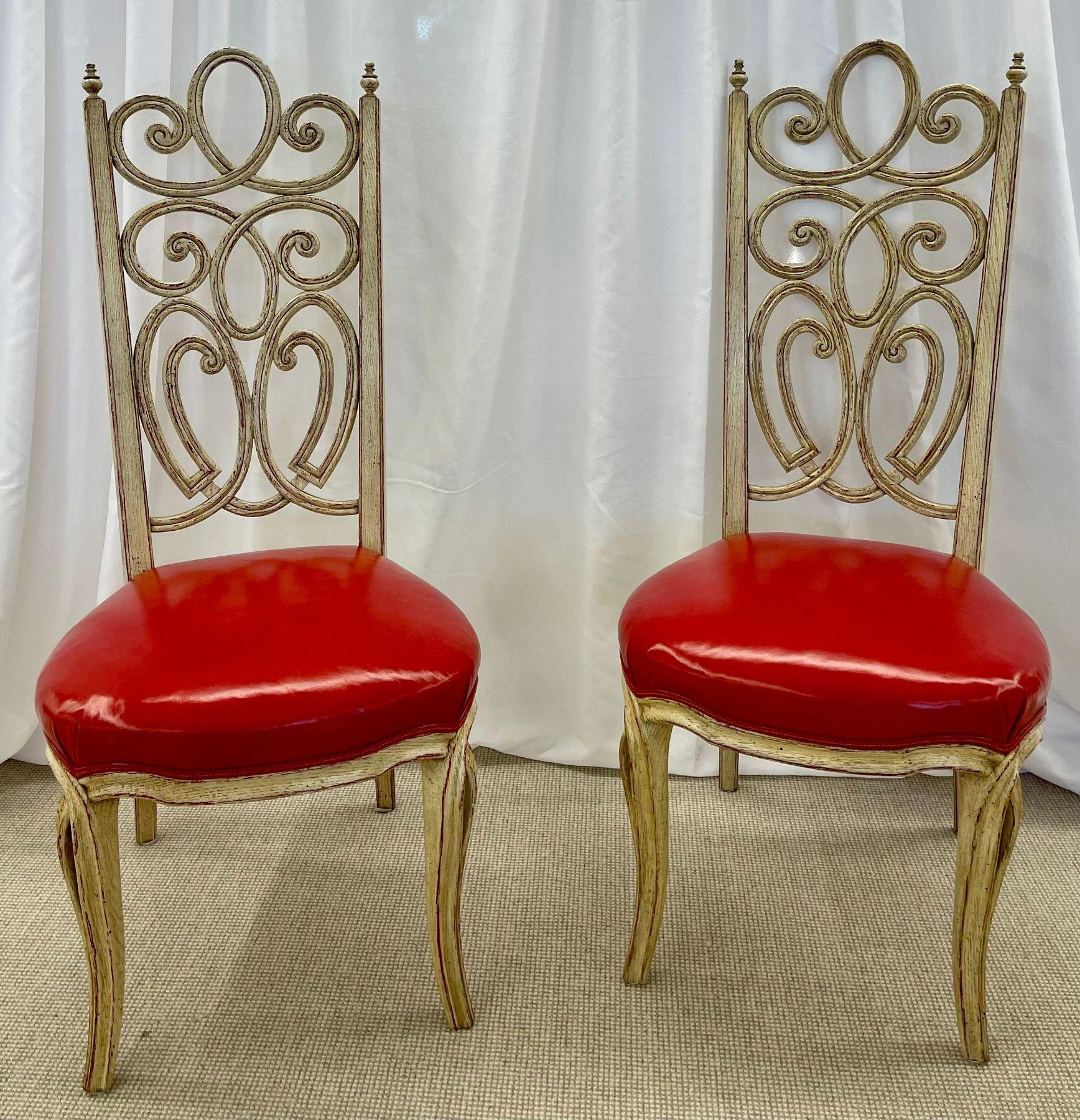 20th Century Set of Eight Hollywood Regency Style Louis Pistono Distressed Dining Chairs For Sale