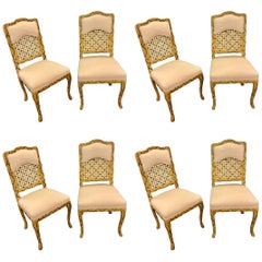 Set of Eight Hollywood Regency Style Tree Trunk Carved Dining Chairs Painted