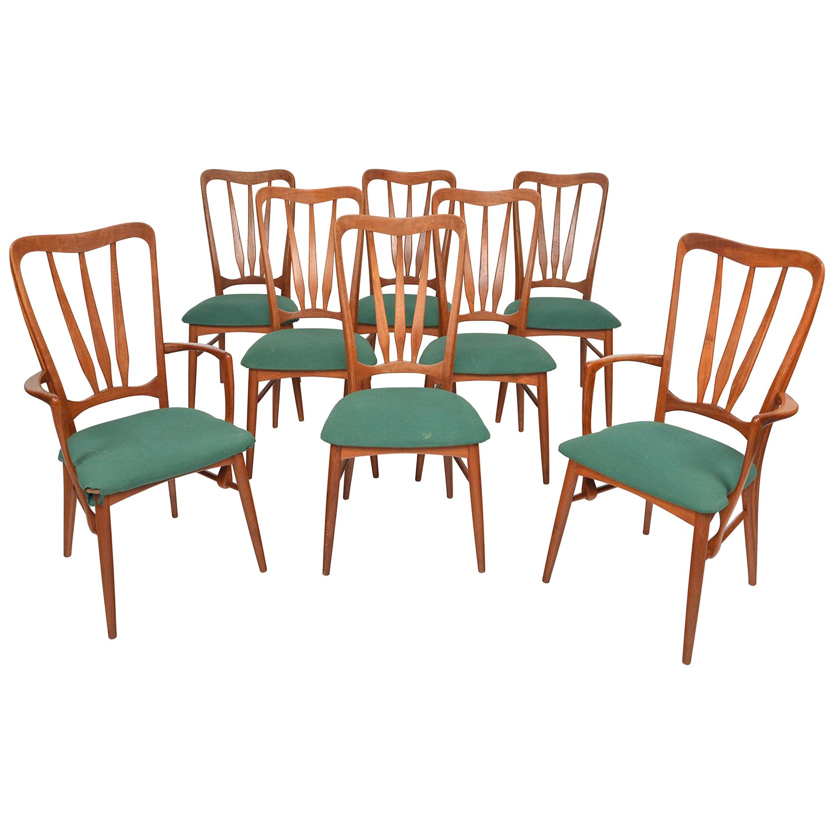 Set of Eight 'Ingrid' High Back Dining Chairs in Teak