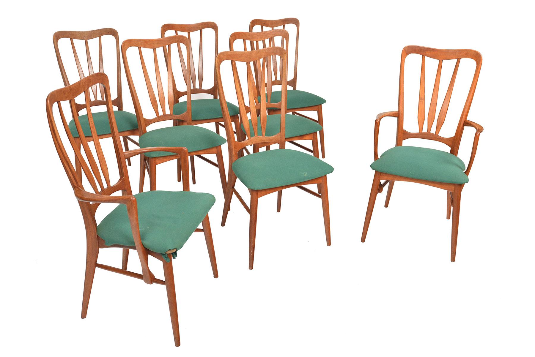 Scandinavian Modern Set of Eight 'Ingrid' High Back Dining Chairs in Teak