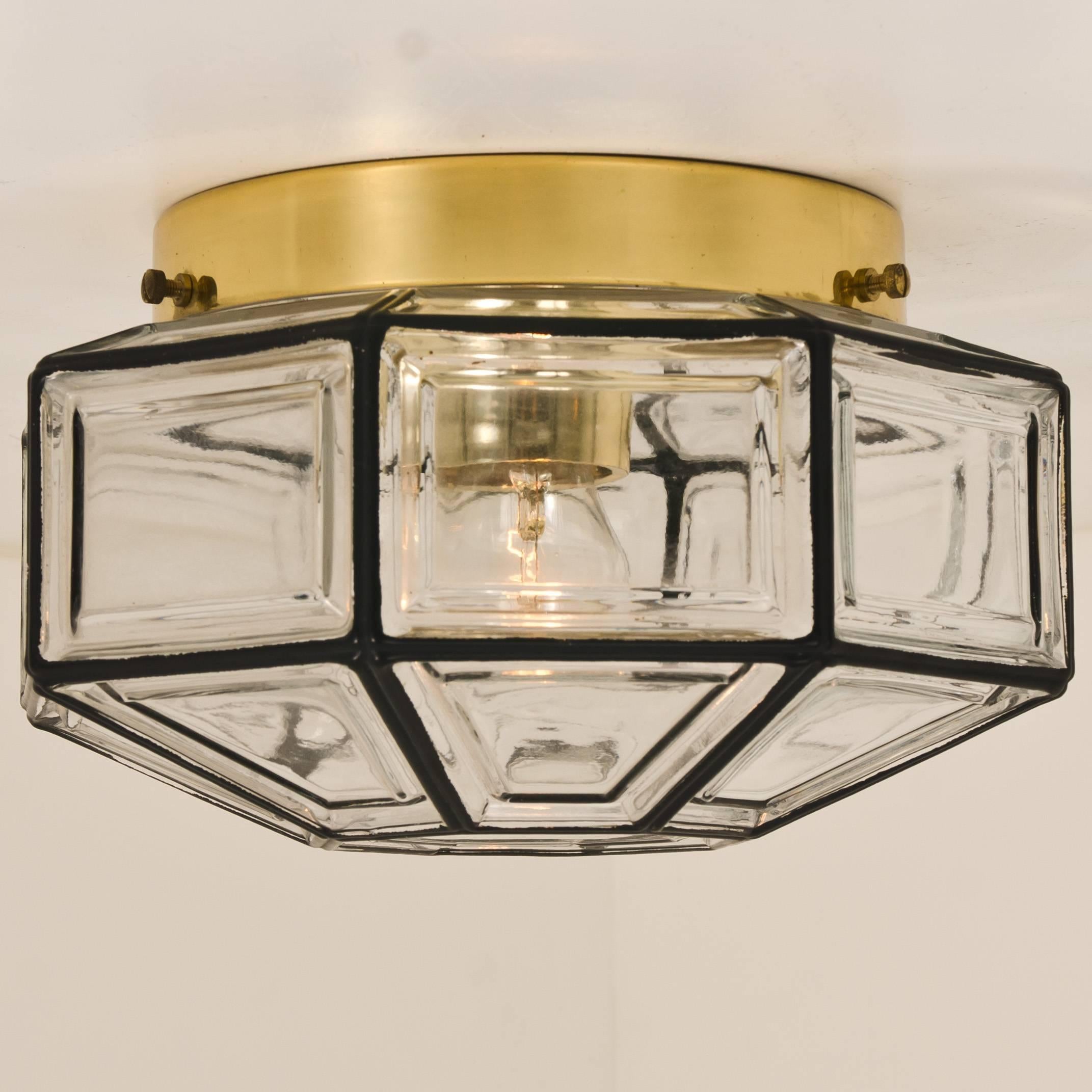 Set of Eight Iron and Clear Glass Light Fixtures by Limburg, circa 1965 In Good Condition For Sale In Rijssen, NL