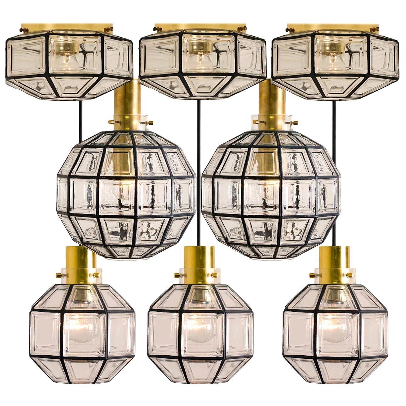 Set of Eight Iron and Clear Glass Light Fixtures by Limburg, circa 1965 For Sale