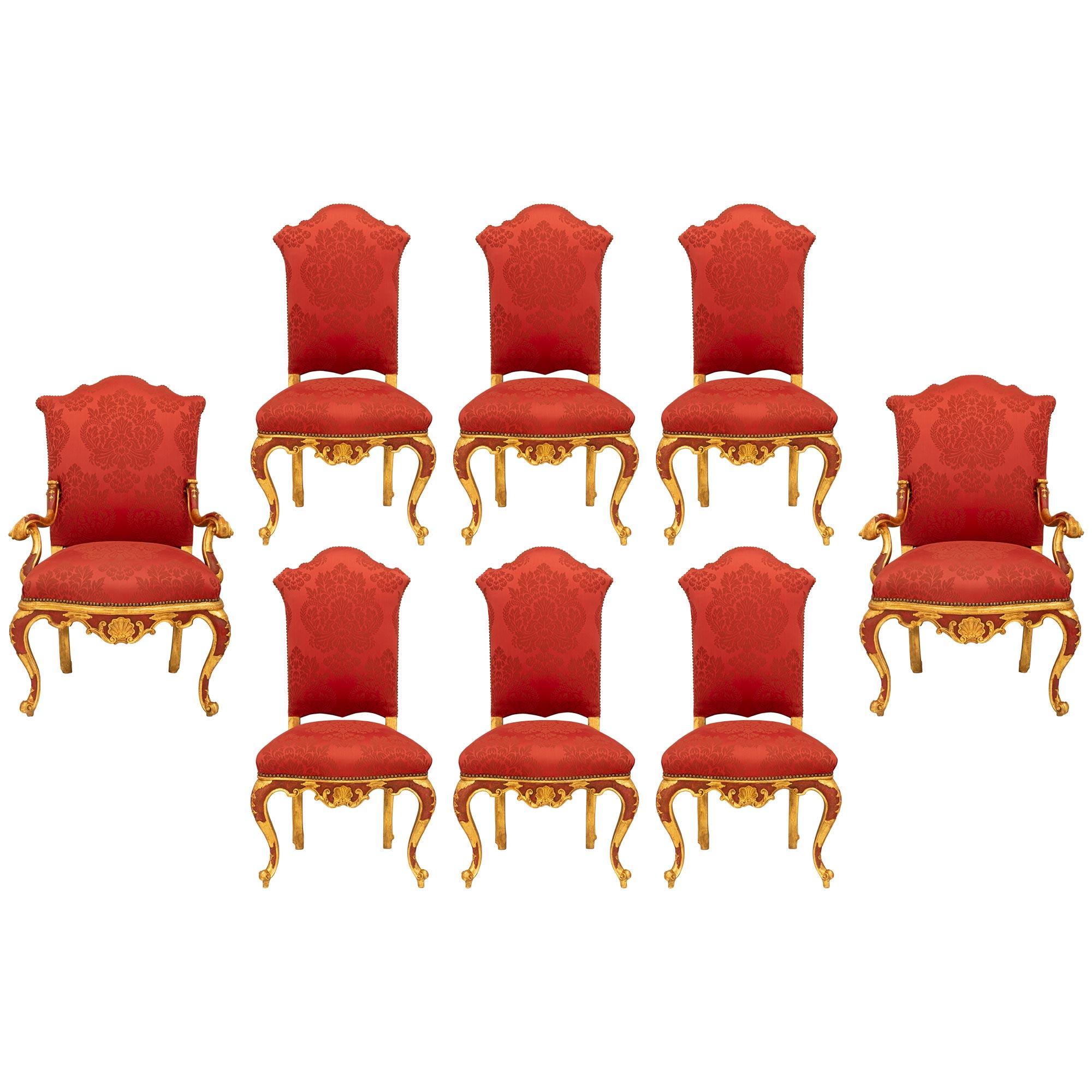 Ensemble de huit chaises de salle à manger italiennes du 18ème siècle de style vénitien