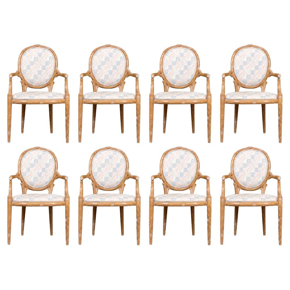 Set Of Eight Italian 1980's Faux Bois Dining Chairs