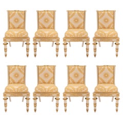 Set di otto sedie da pranzo italiane del XIX secolo in stile neoclassico in legno dorato