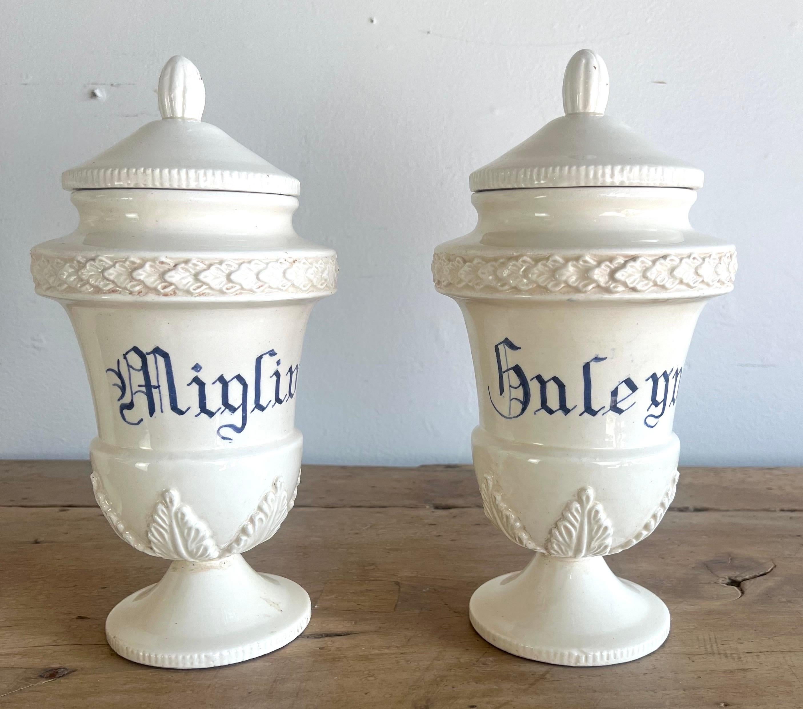 20th Century Set of Eight Italian Apothecary Jars w/ Lids For Sale